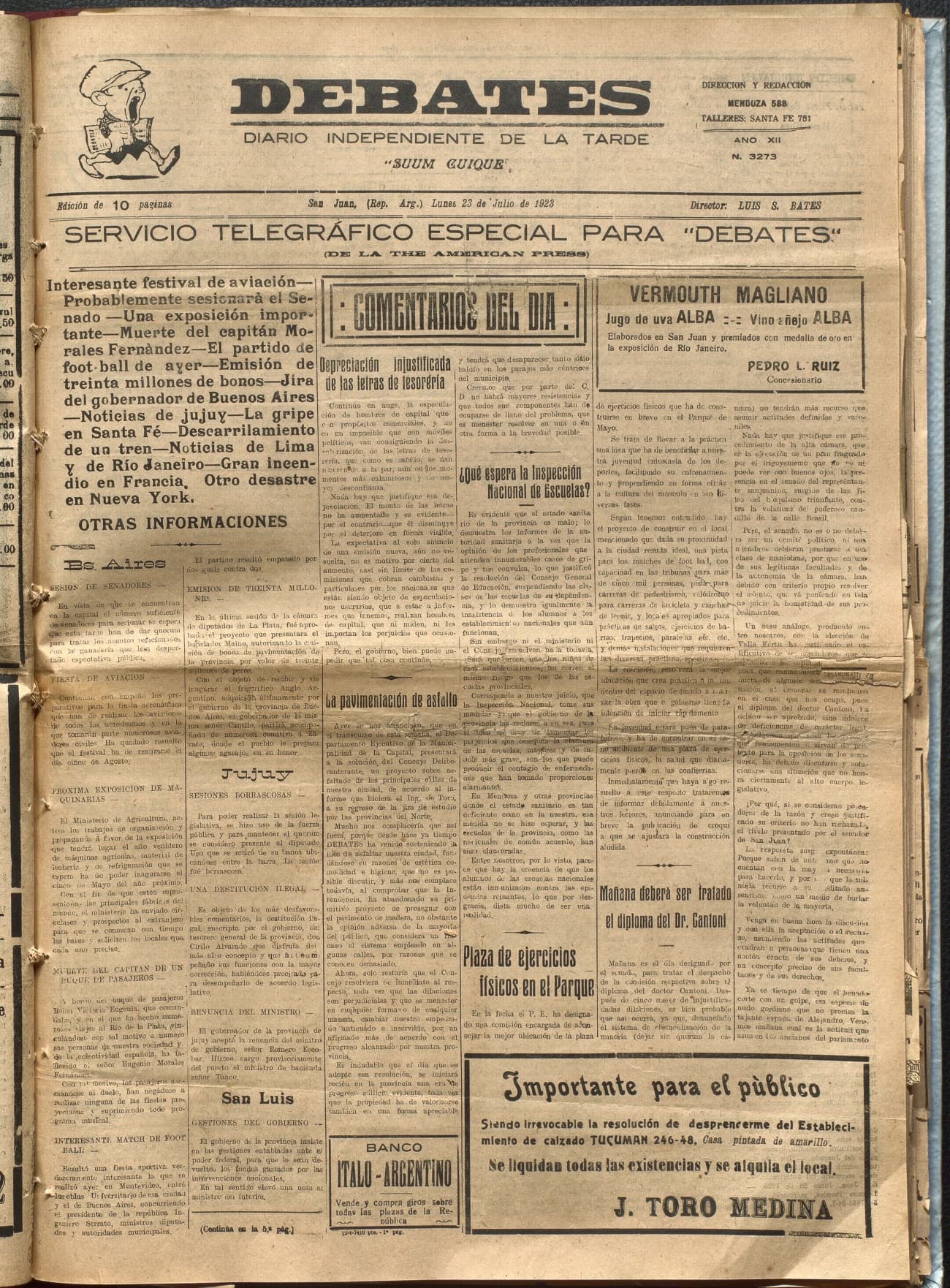 Portada · Diario Debates del 23 de julio de 1923