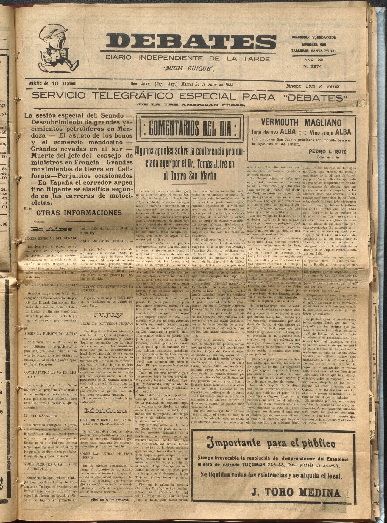 Portada · Diario Debates del 24 de julio de 1923