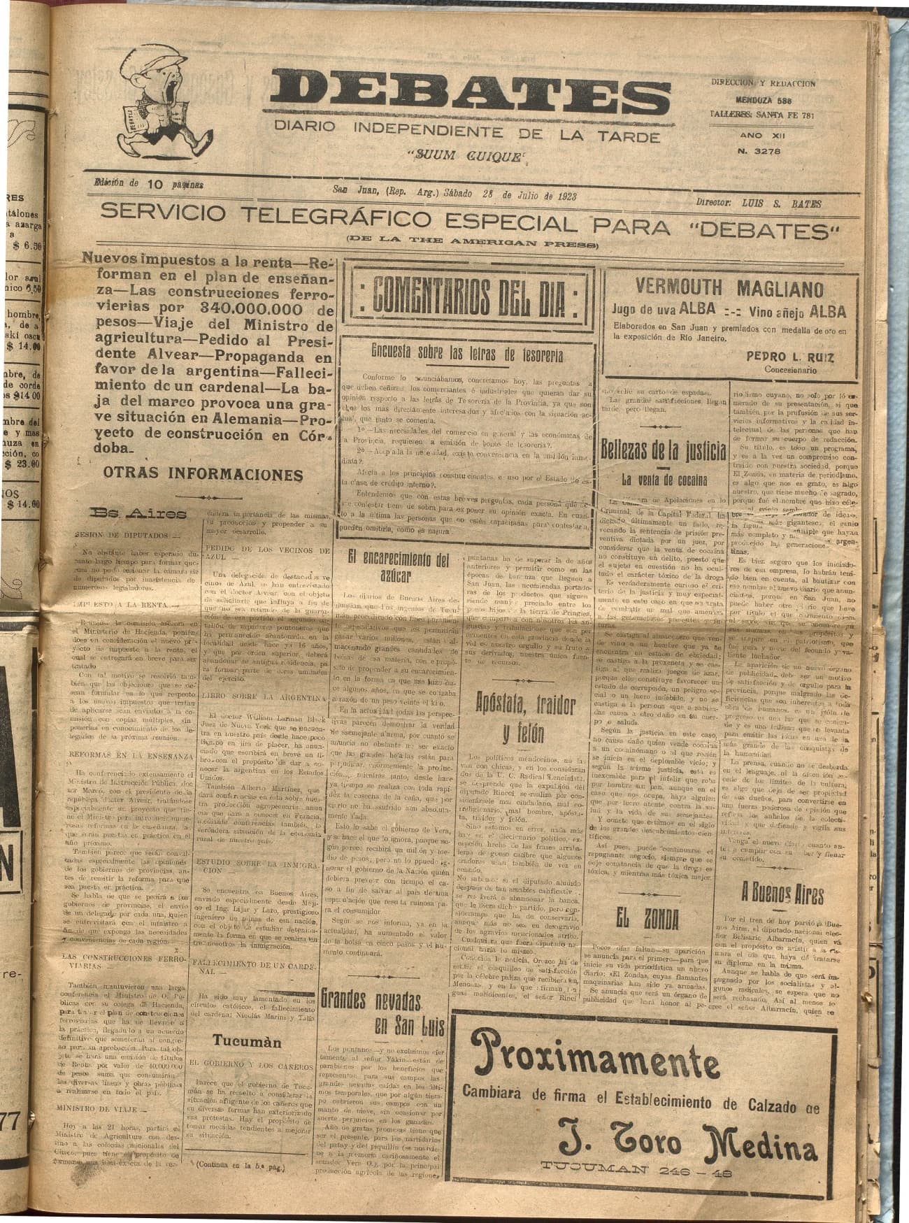 Portada · Diario Debates del 28 de julio de 1923