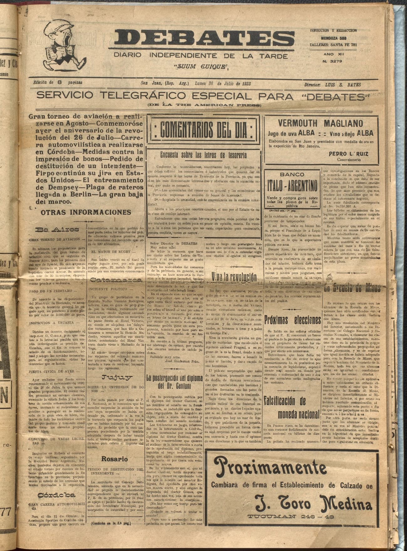 Portada · Diario Debates del 30 de julio de 1923