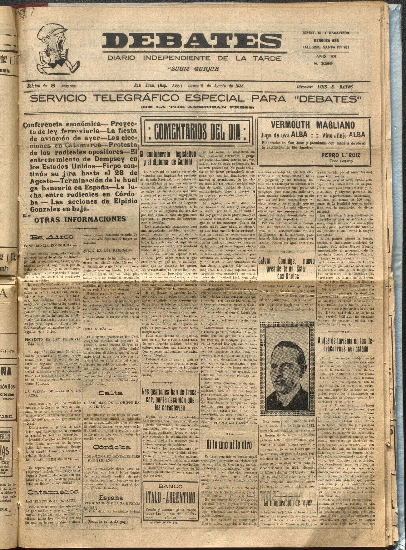 Portada · Diario Debates del 6 de agosto de 1923