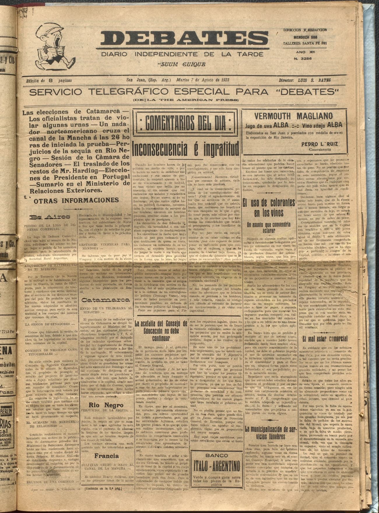 Portada · Diario Debates del 7 de agosto de 1923