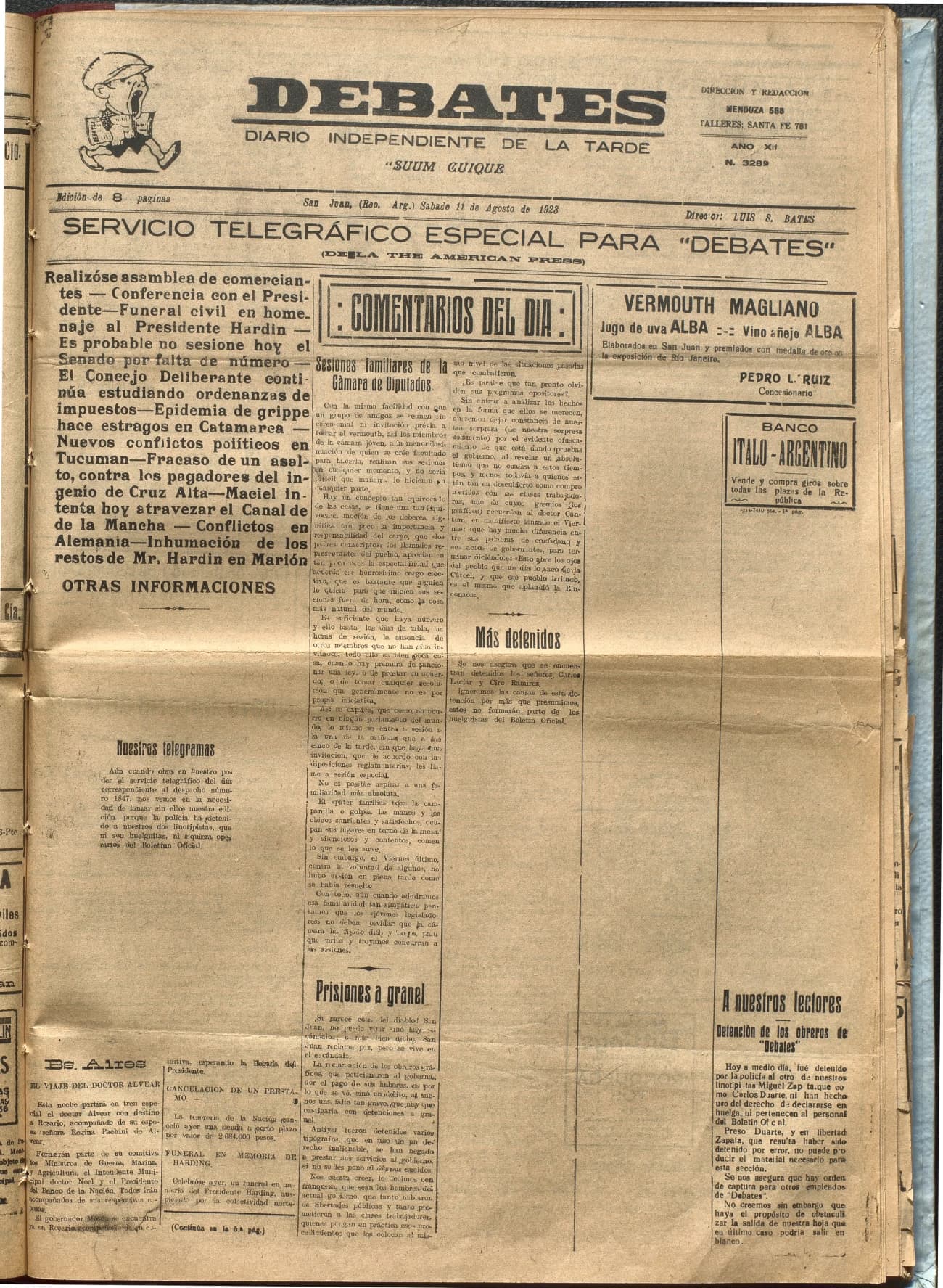 Portada · Diario Debates del 11 de agosto de 1923