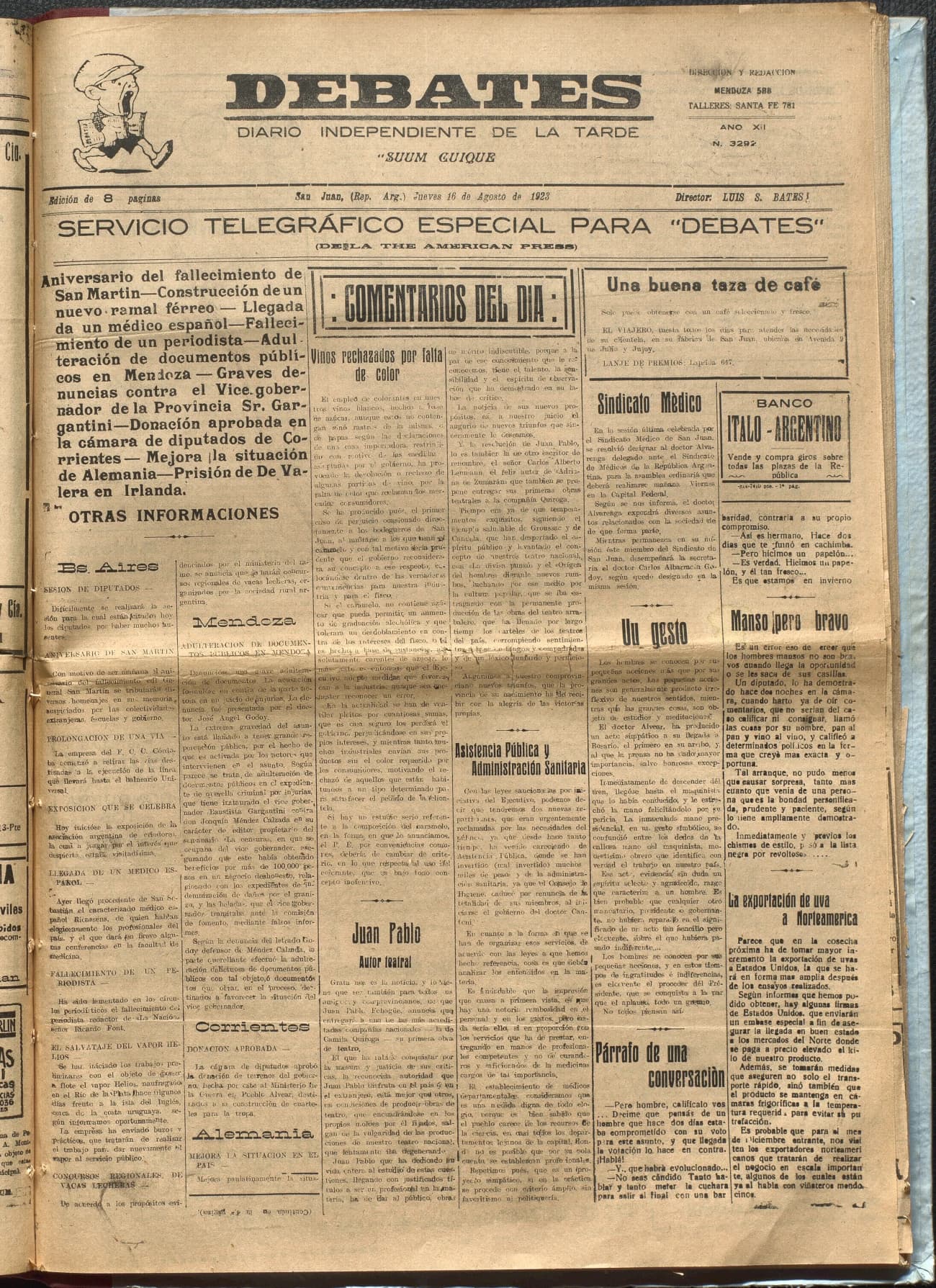 Portada · Diario Debates del 16 de agosto de 1923