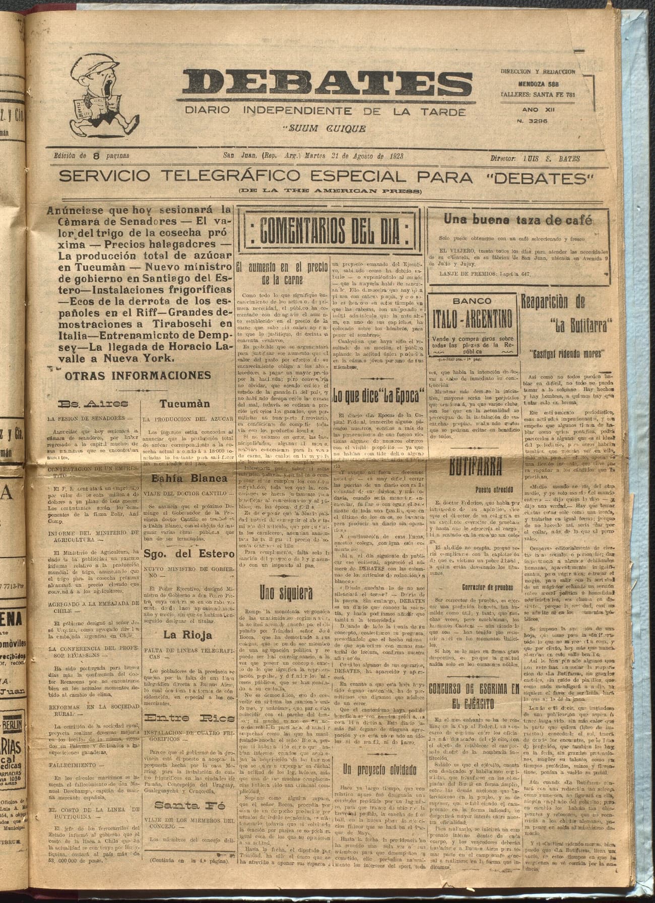 Portada · Diario Debates del 21 de agosto de 1923