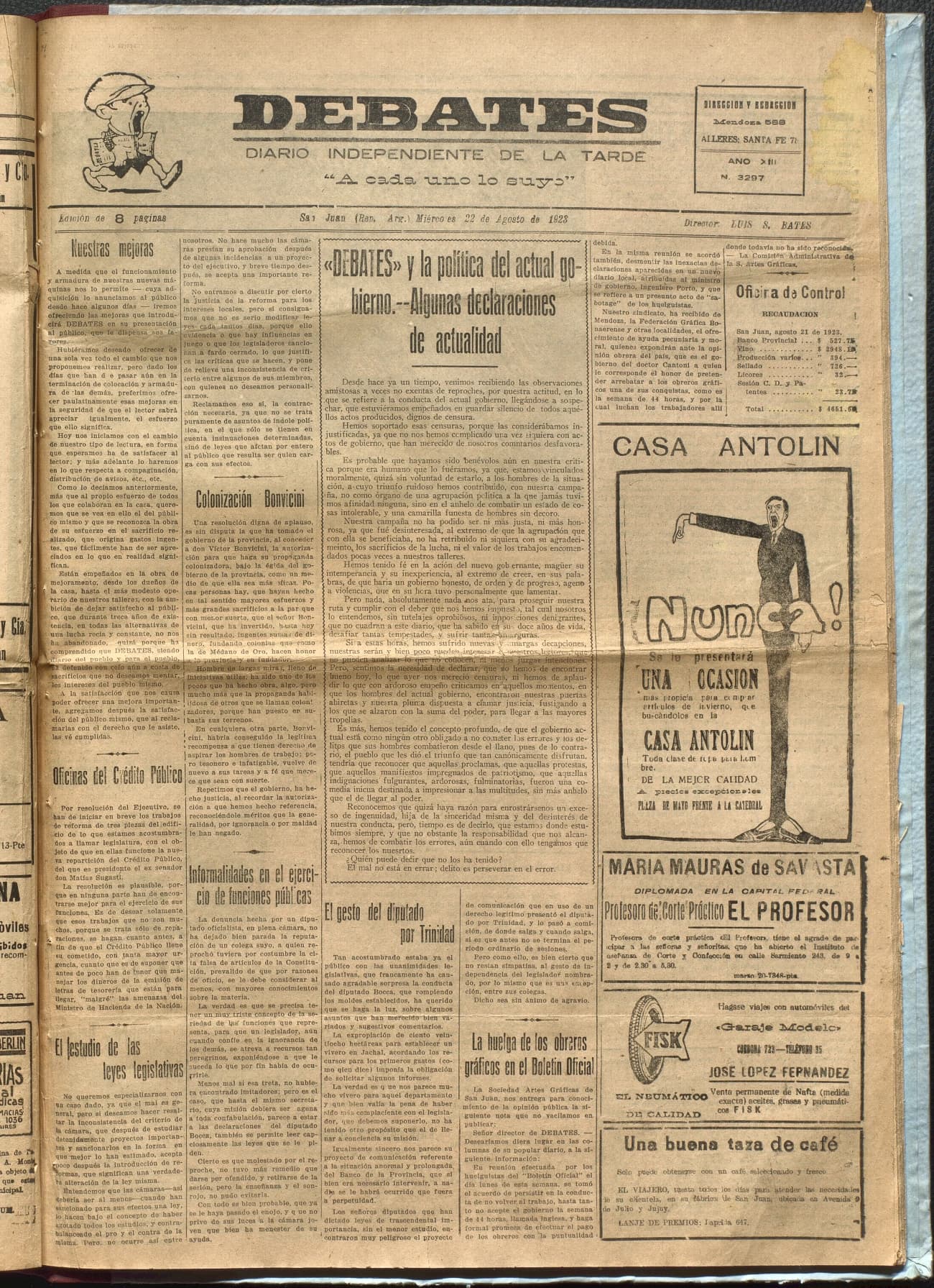 Portada · Diario Debates del 22 de agosto de 1923