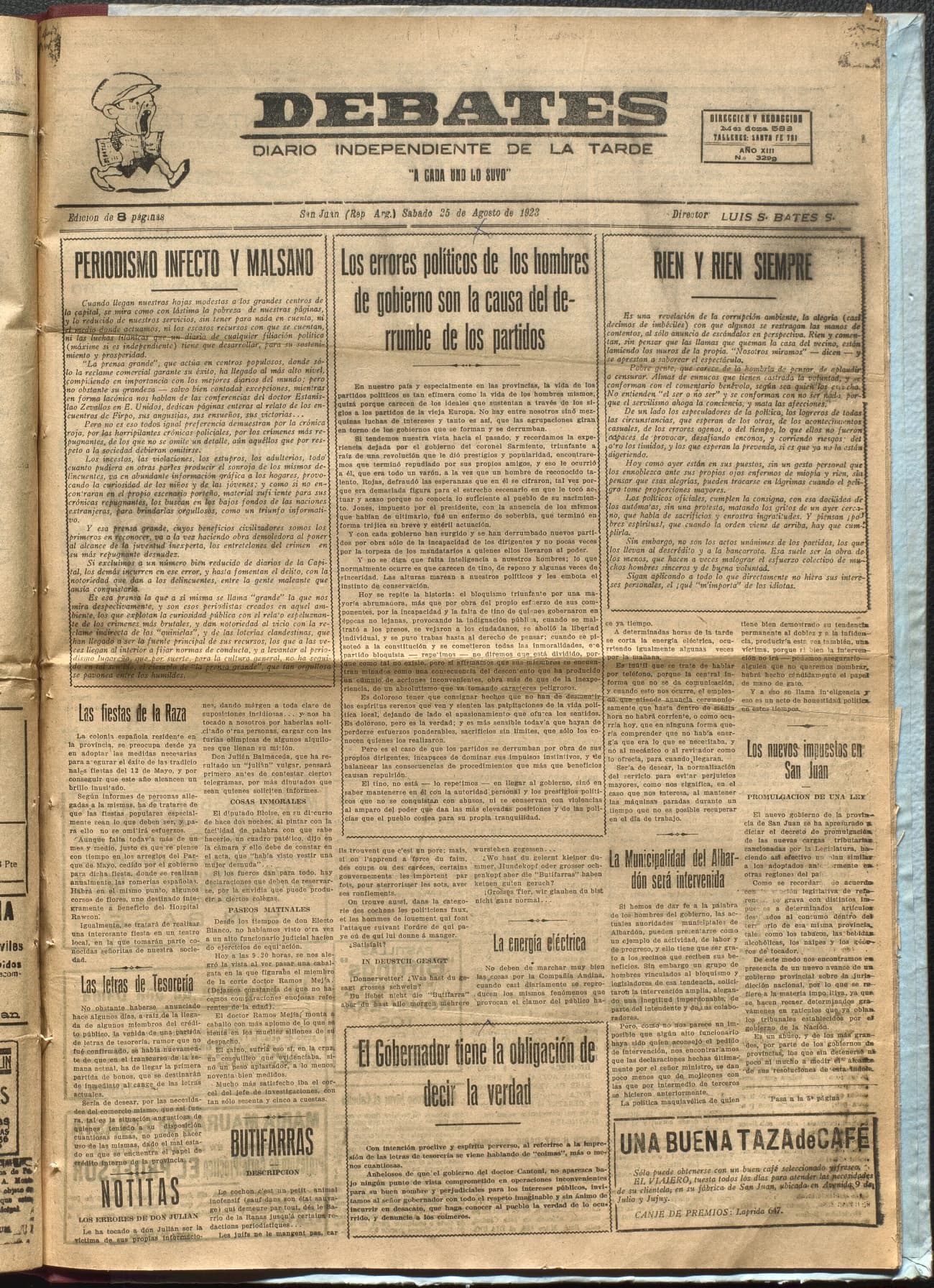 Portada · Diario Debates del 25 de agosto de 1923