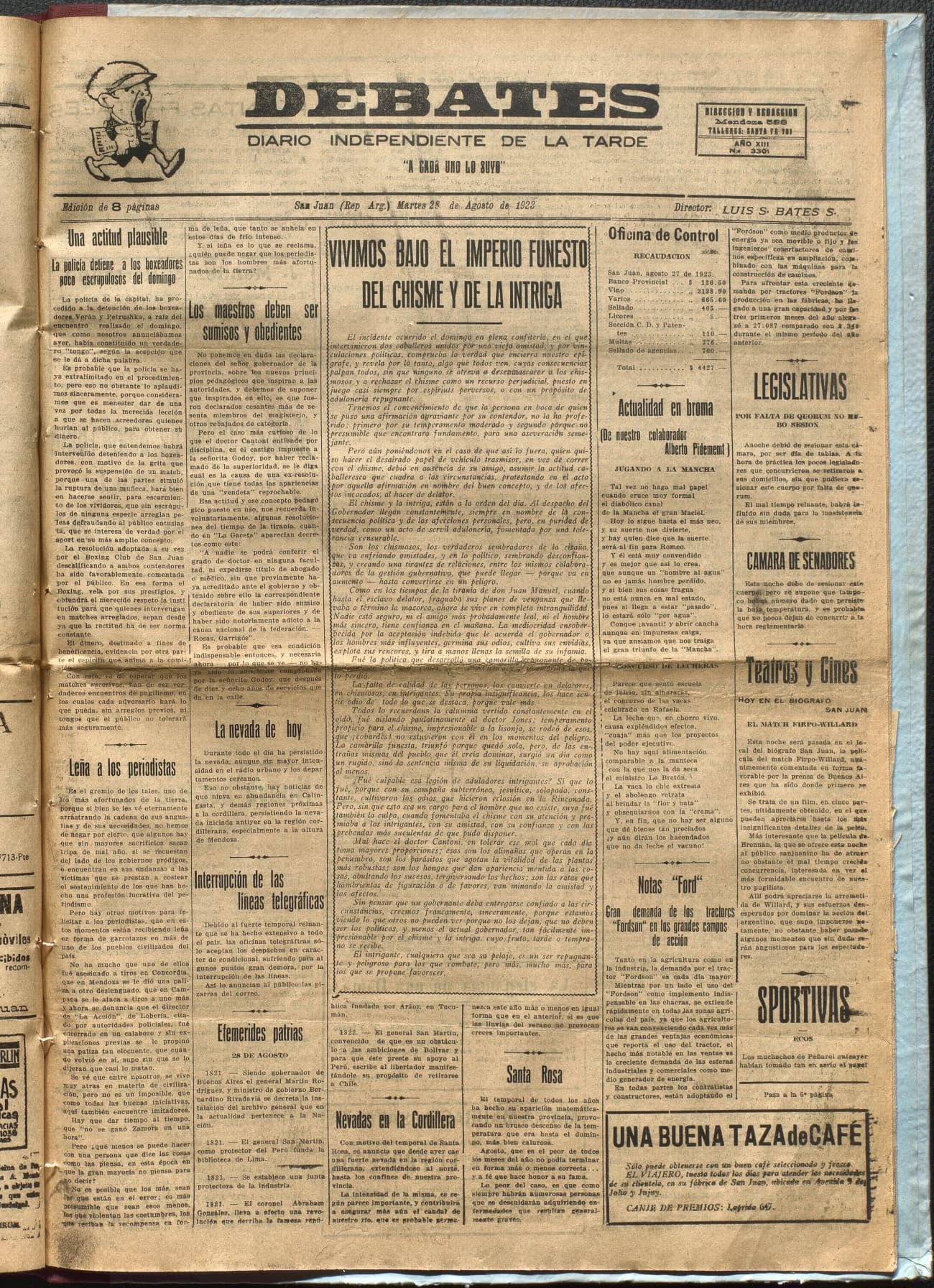 Portada · Diario Debates del 28 de agosto de 1923