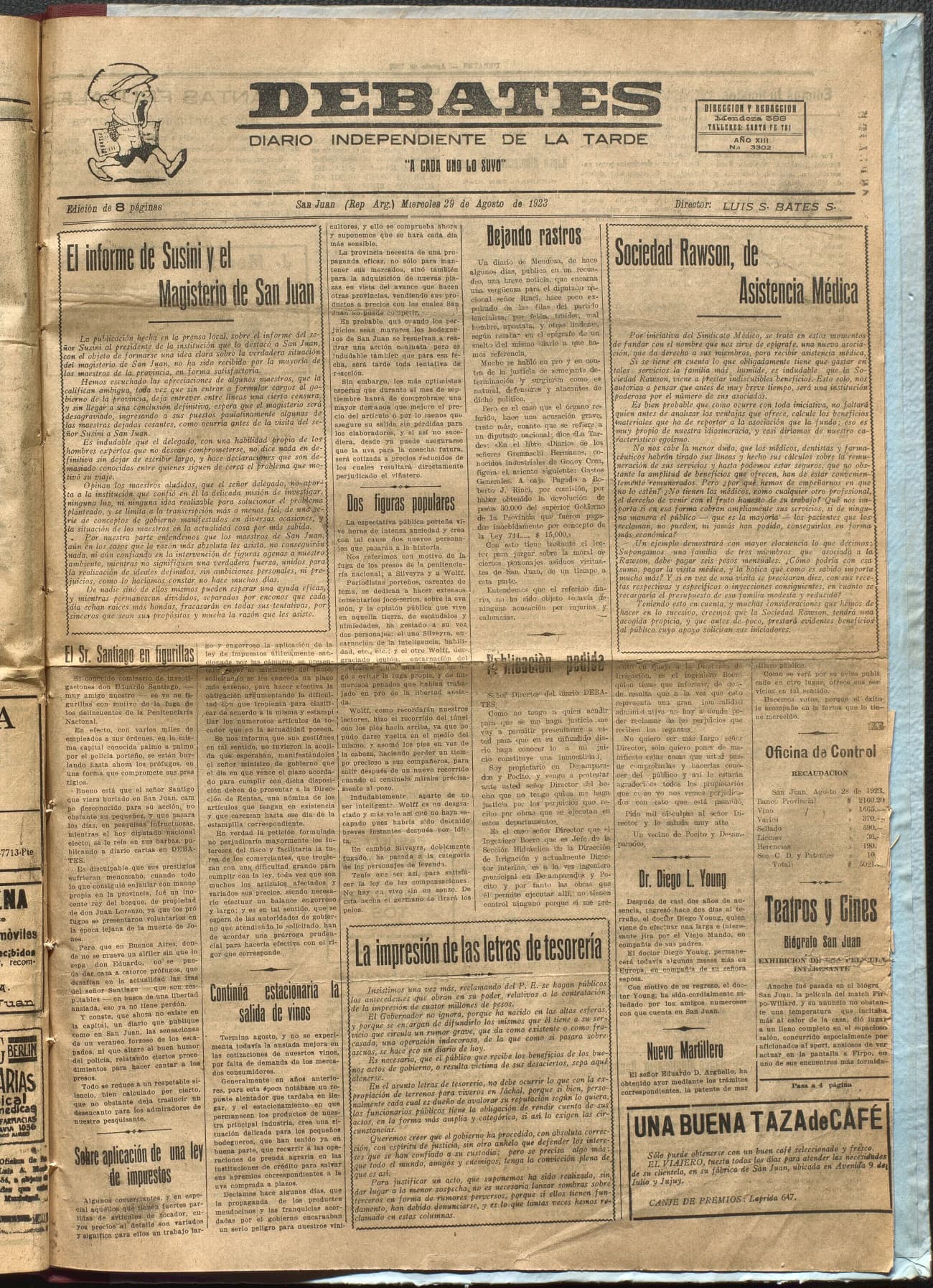 Portada · Diario Debates del 29 de agosto de 1923