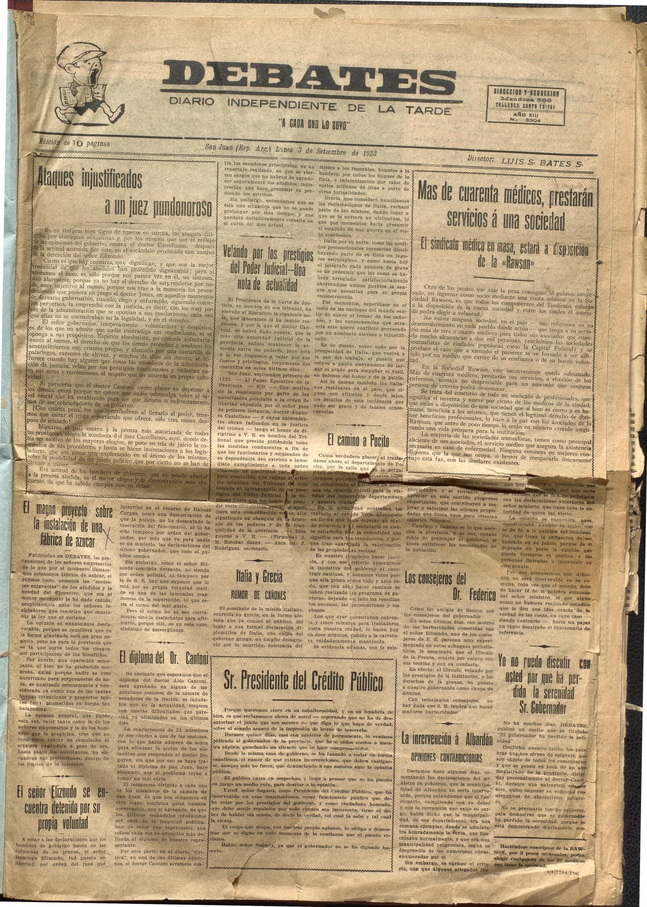 Portada · Diario Debates del 3 de septiembre de 1923