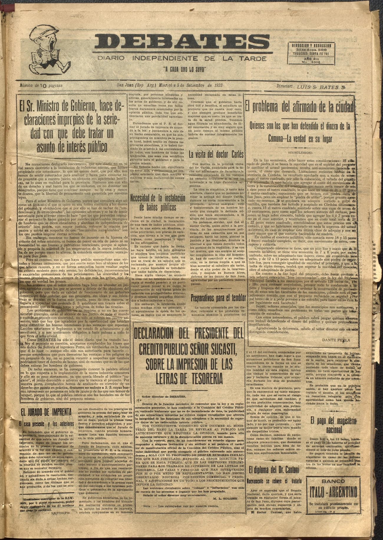 Portada · Diario Debates del 5 de septiembre de 1923