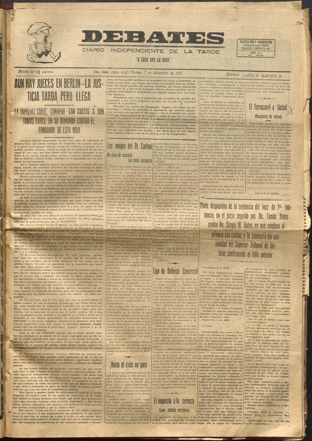 Portada · Diario Debates del 7 de septiembre de 1923