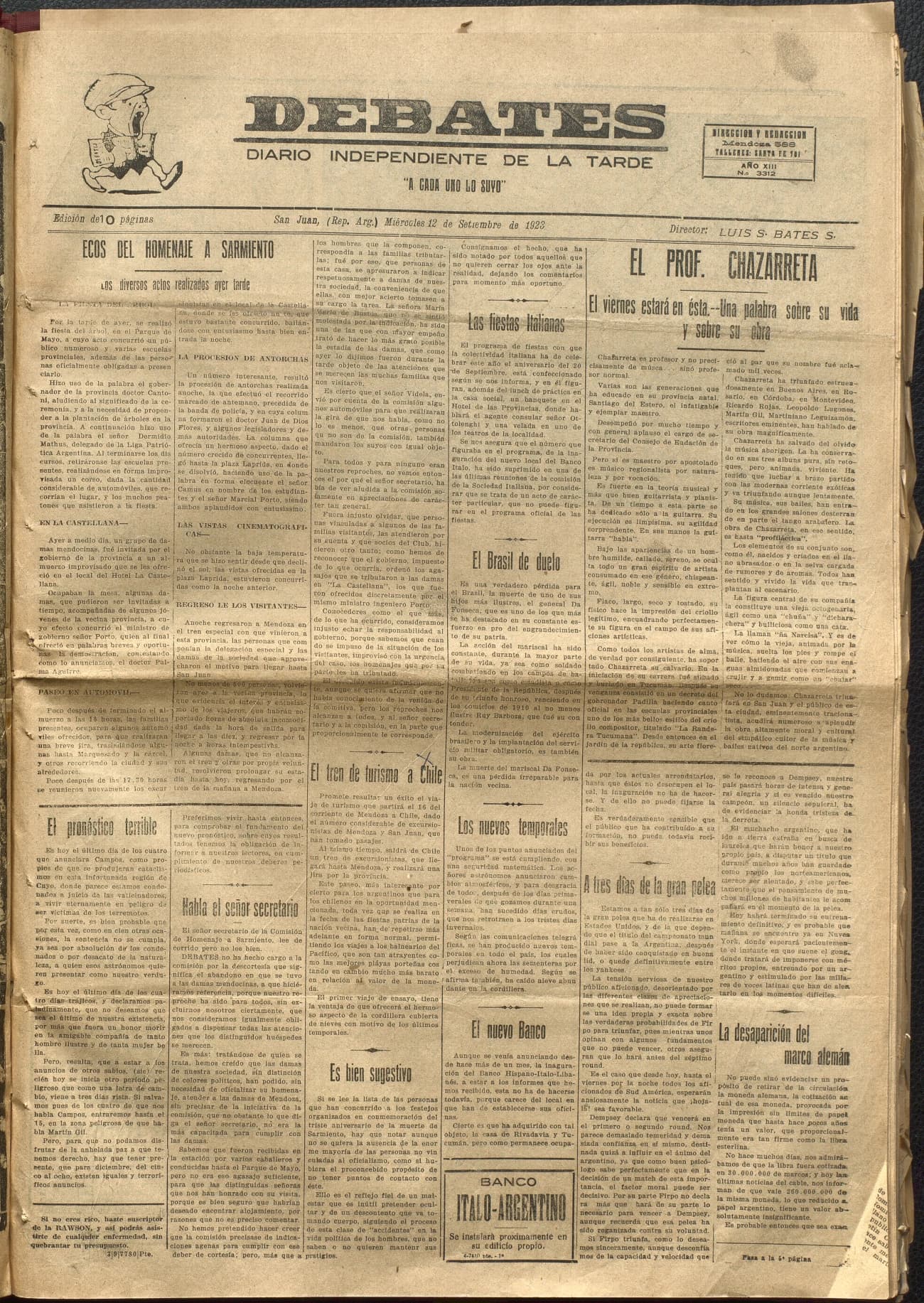 Portada · Diario Debates del 12 de septiembre de 1923