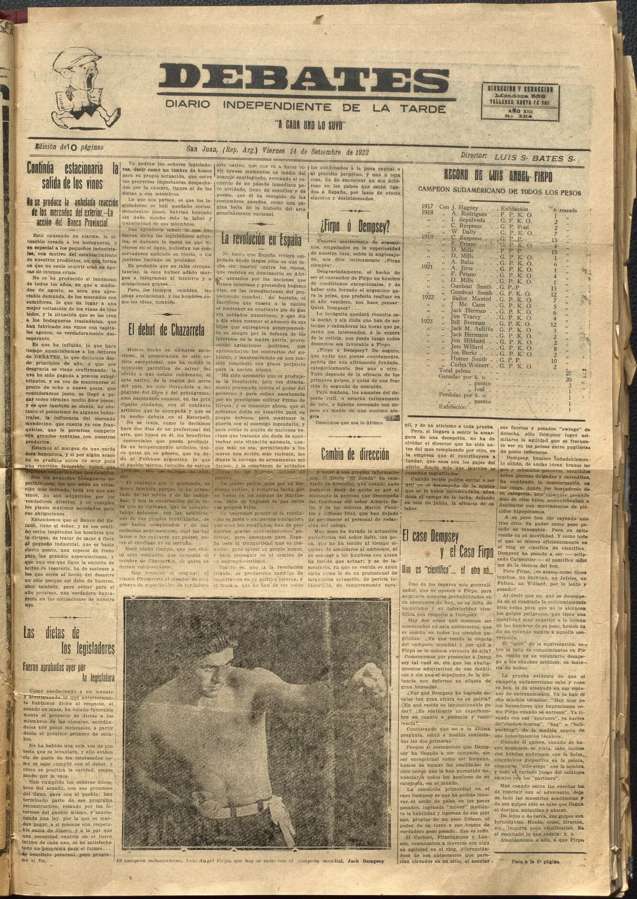 Portada · Diario Debates del 14 de septiembre de 1923