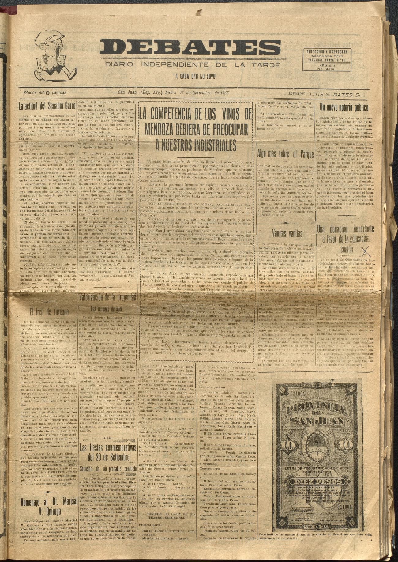 Portada · Diario Debates del 17 de septiembre de 1923