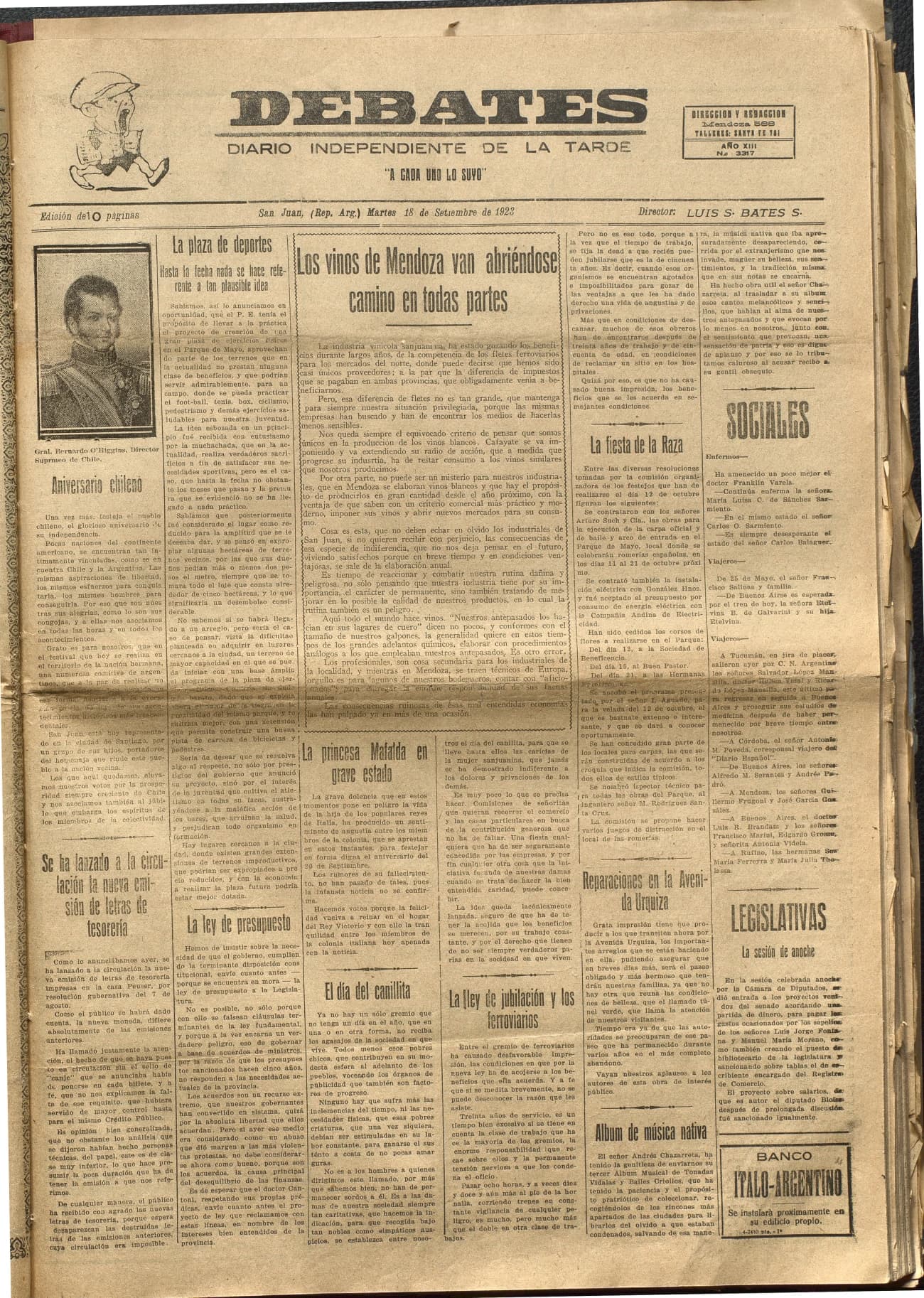 Portada · Diario Debates del 18 de septiembre de 1923