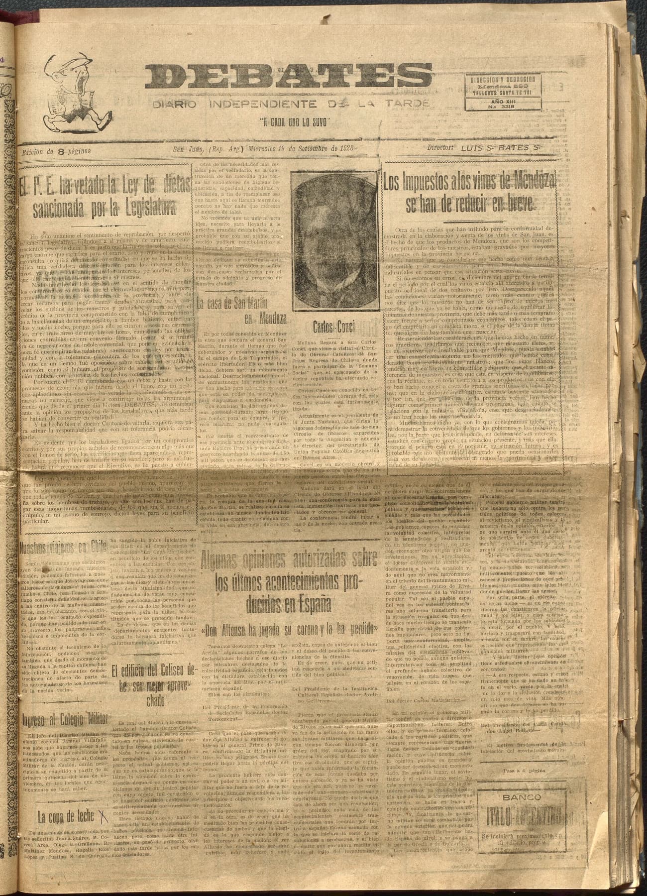 Portada · Diario Debates del 19 de septiembre de 1923