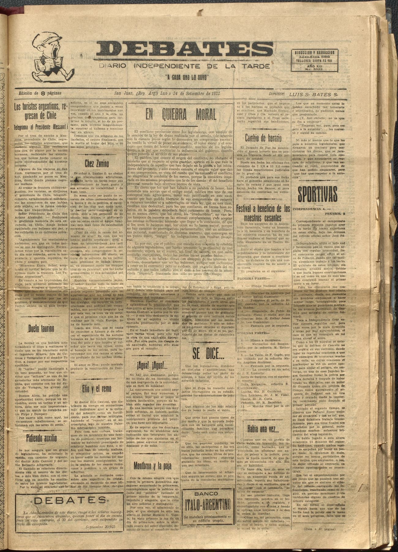 Portada · Diario Debates del 24 de septiembre de 1923