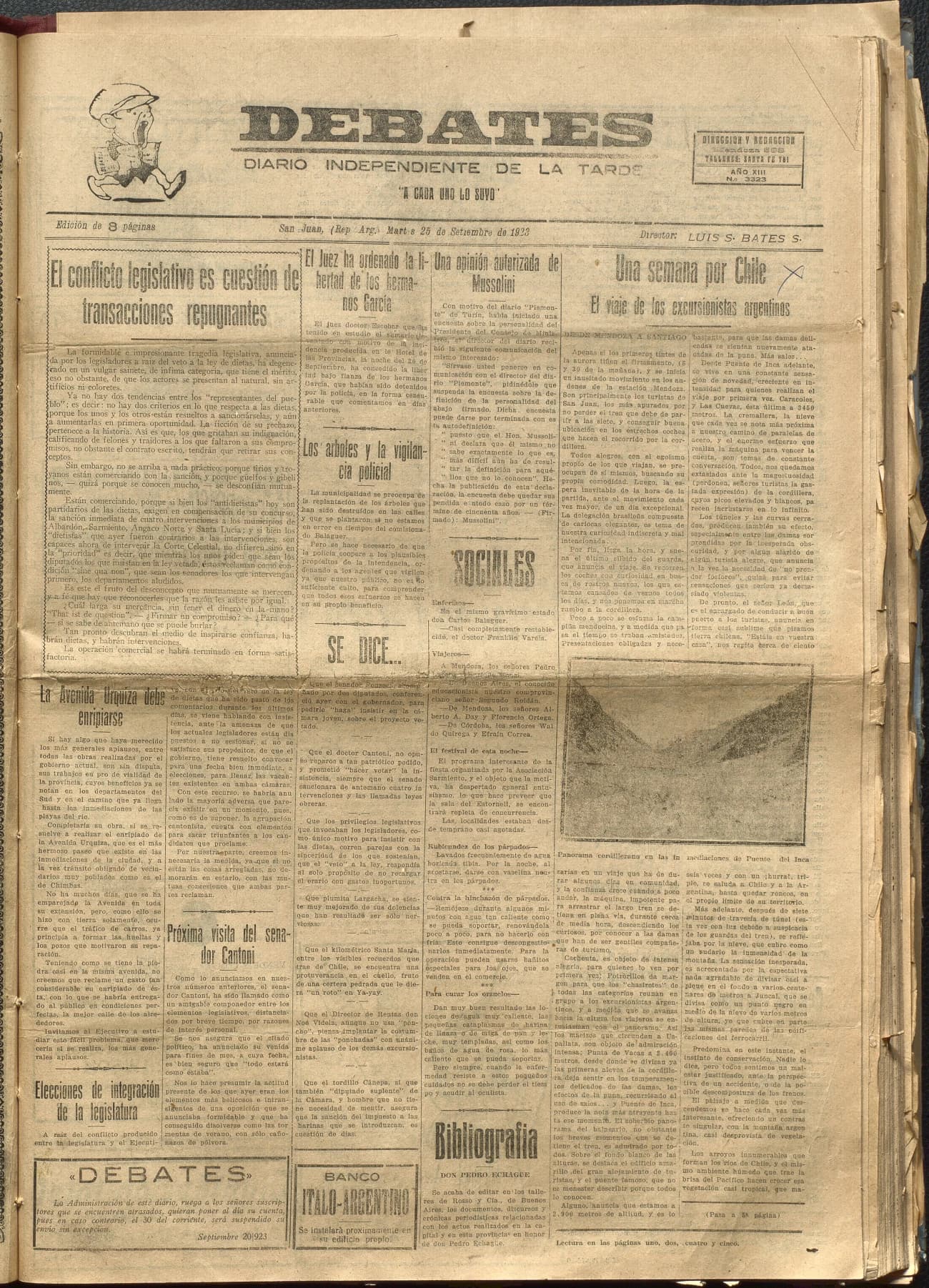 Portada · Diario Debates del 25 de septiembre de 1923