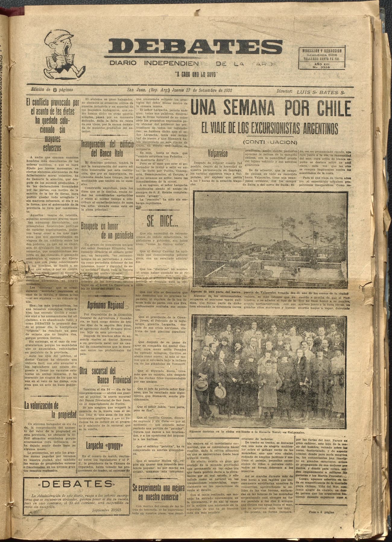 Portada · Diario Debates del 27 de septiembre de 1923