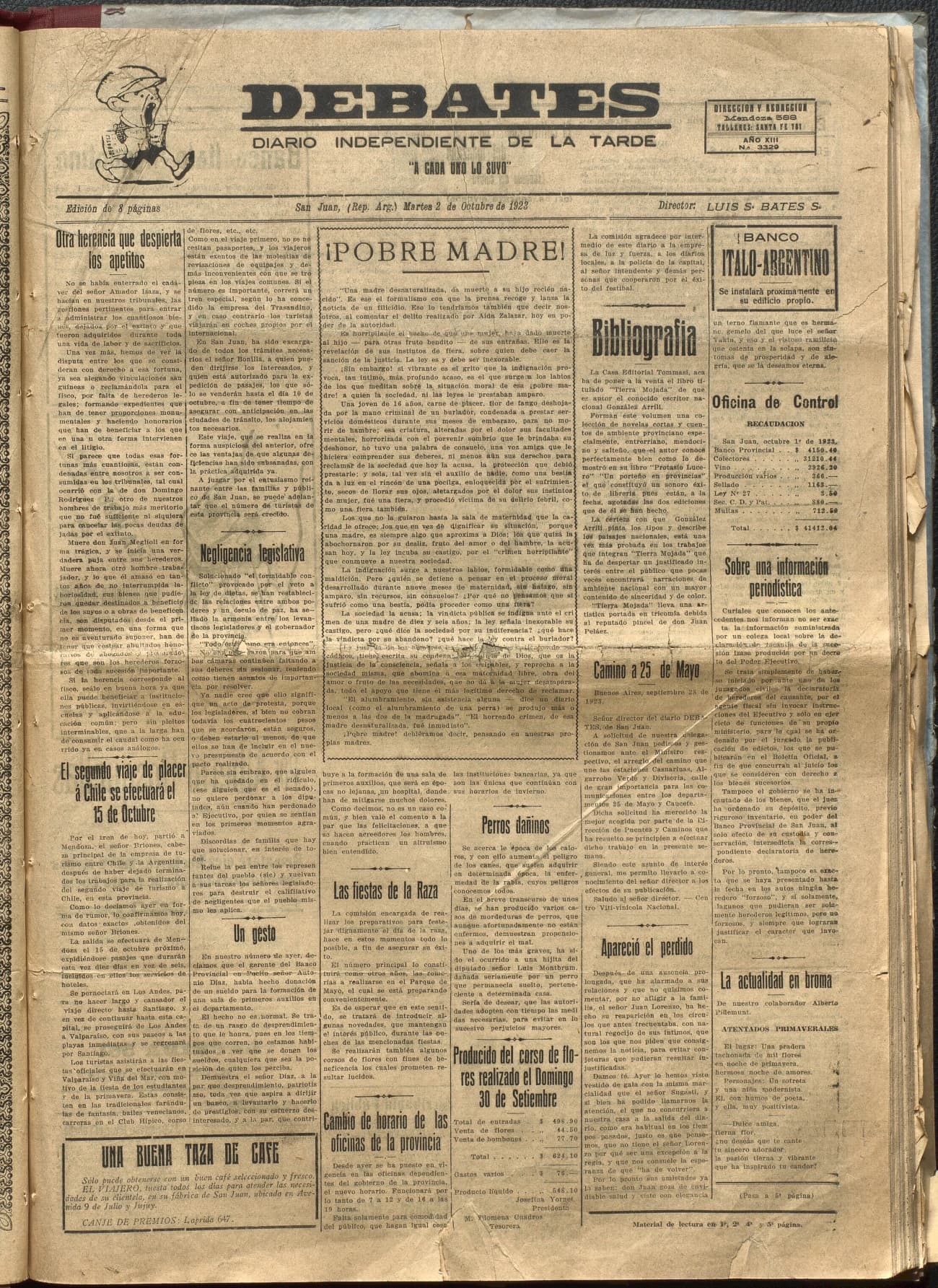 Portada · Diario Debates del 2 de octubre de 1923
