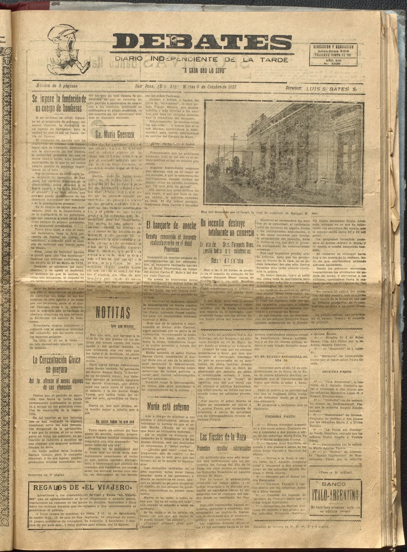 Portada · Diario Debates del 9 de octubre de 1923