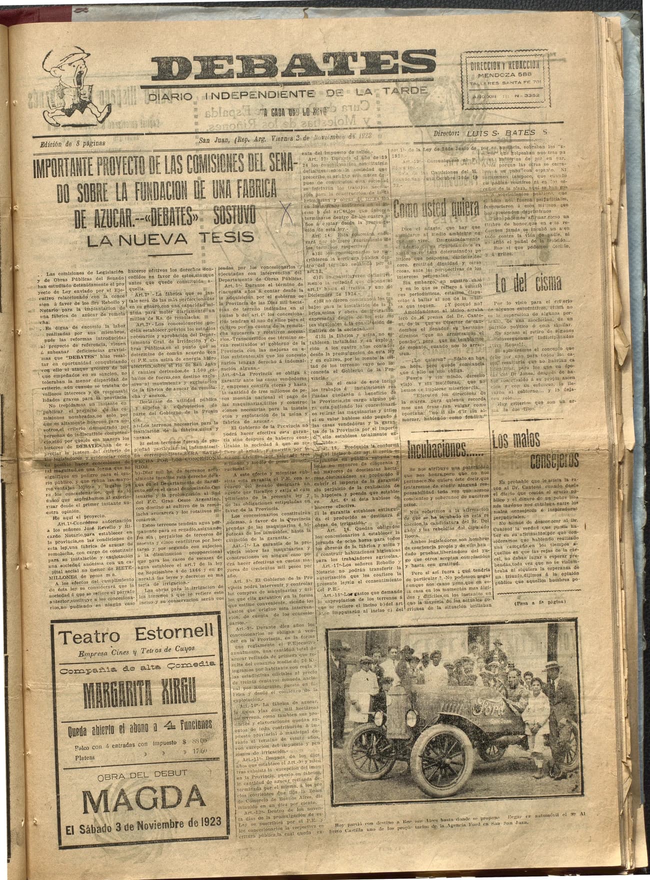 Portada · Diario Debates del 2 de noviembre de 1923