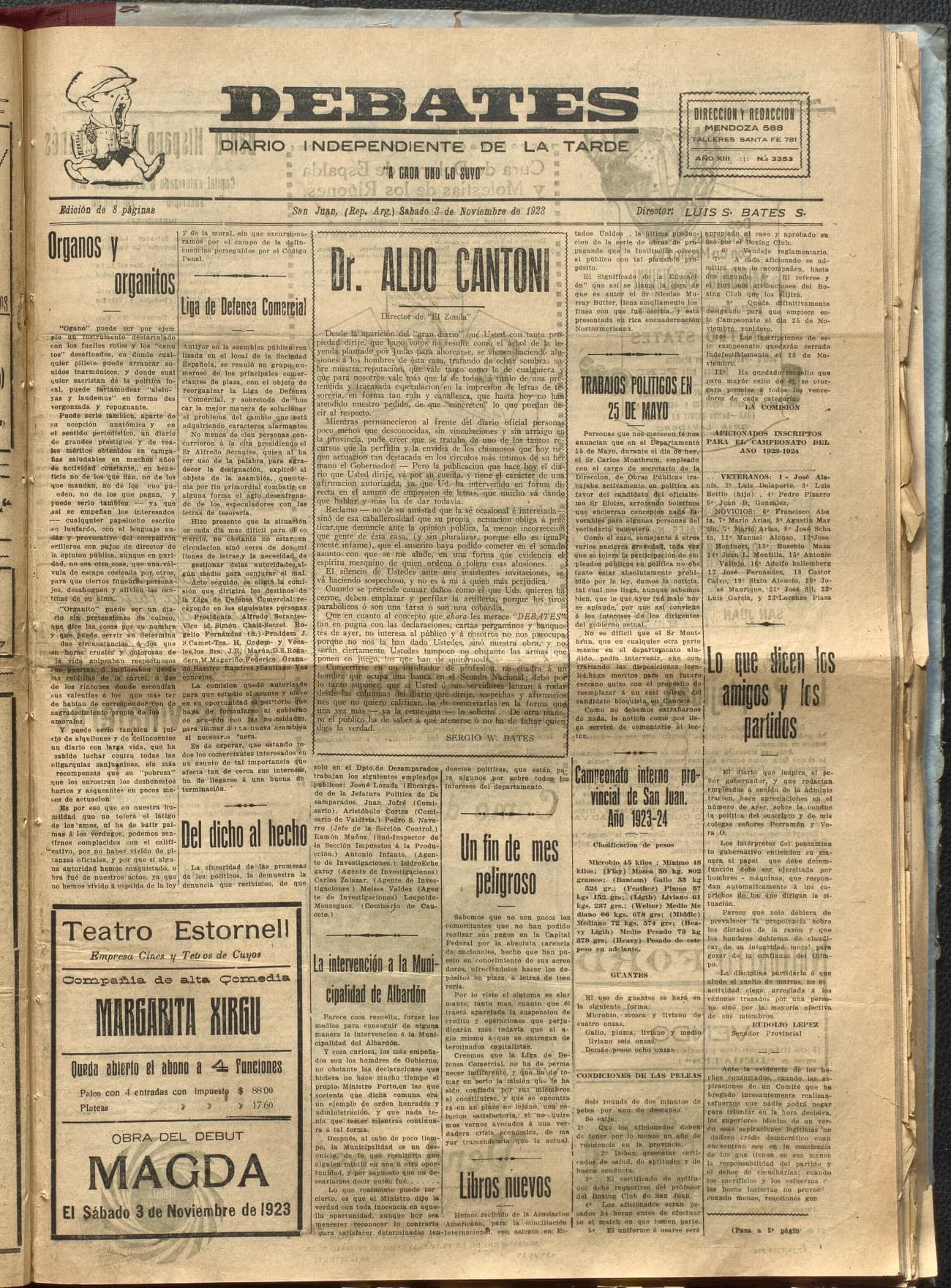 Portada · Diario Debates del 3 de noviembre de 1923