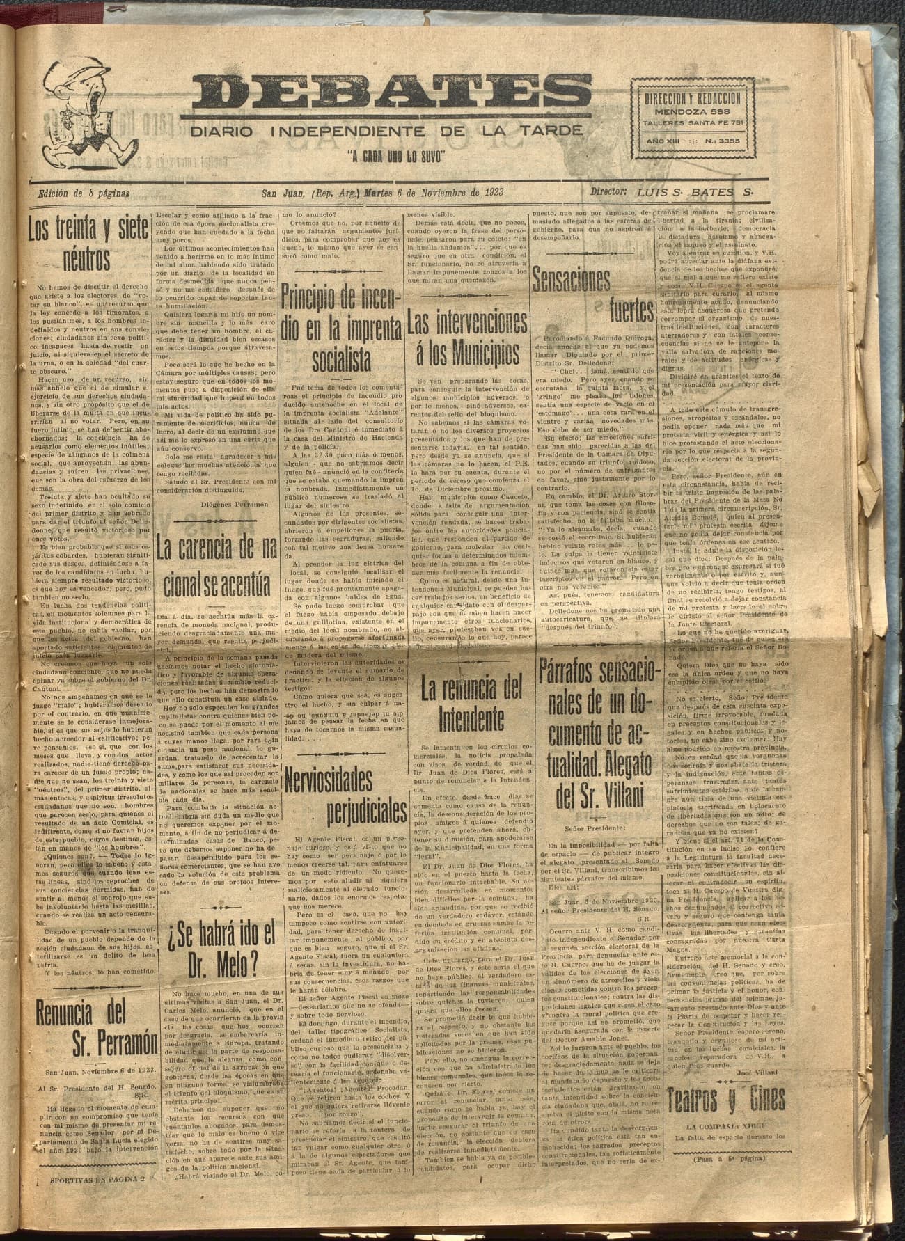 Portada · Diario Debates del 6 de noviembre de 1923