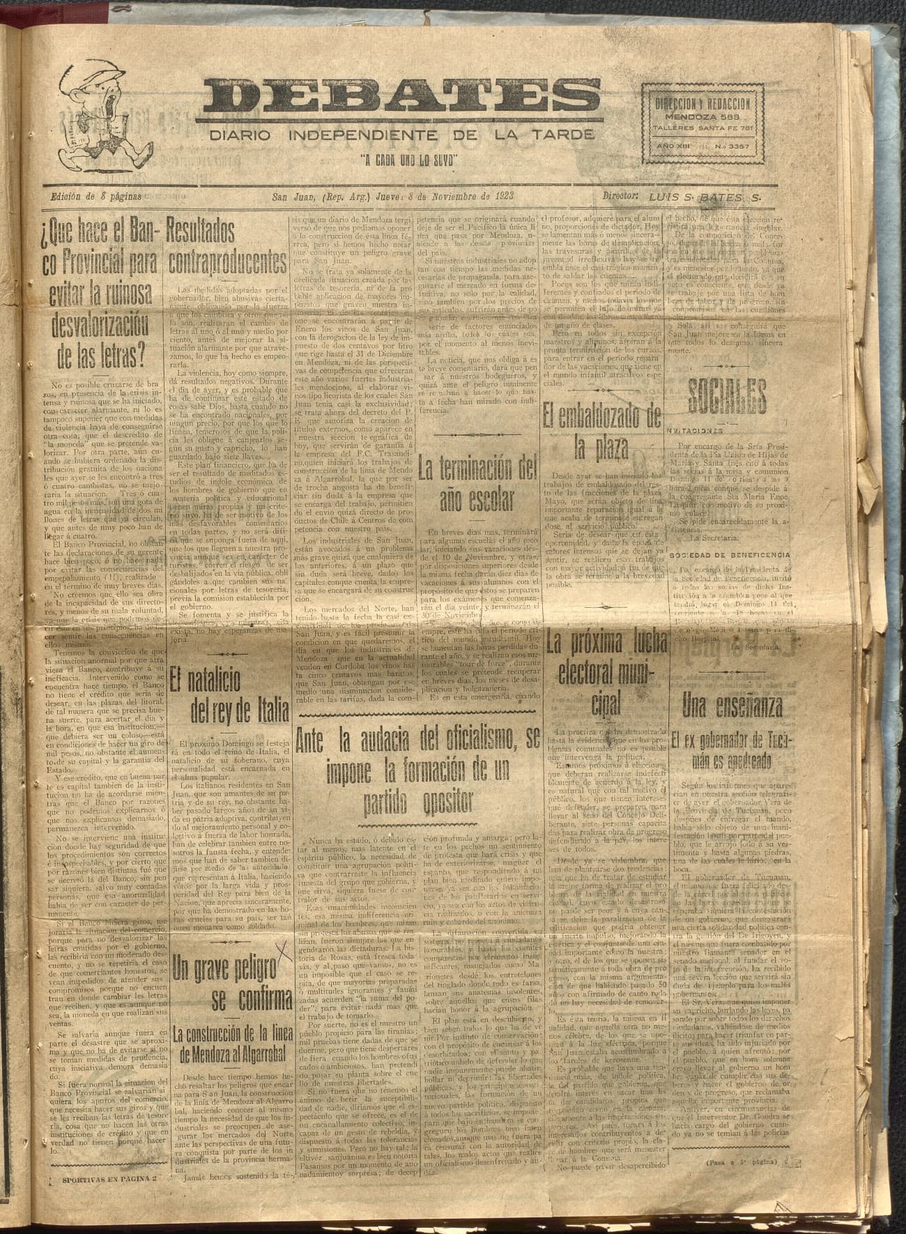 Portada · Diario Debates del 8 de noviembre de 1923