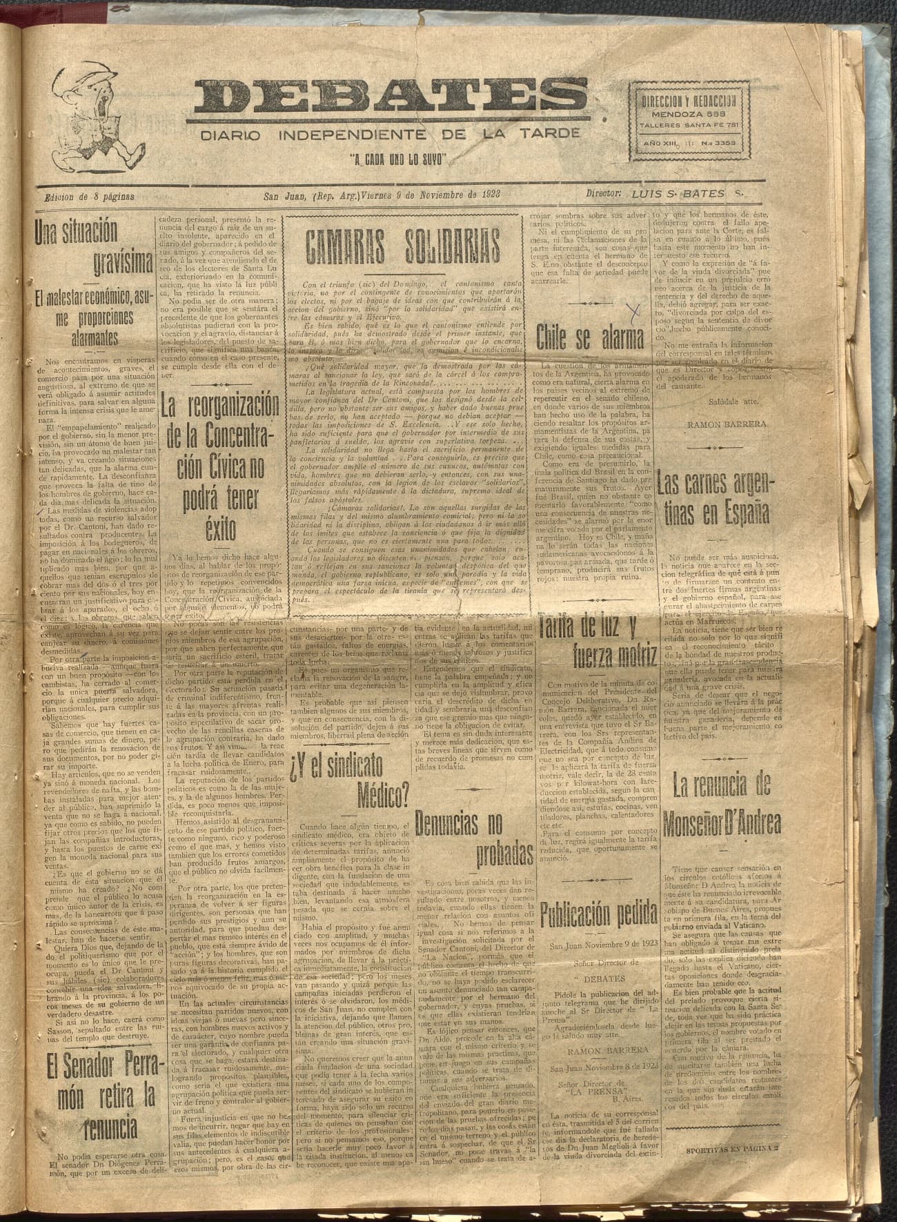 Portada · Diario Debates del 9 de noviembre de 1923