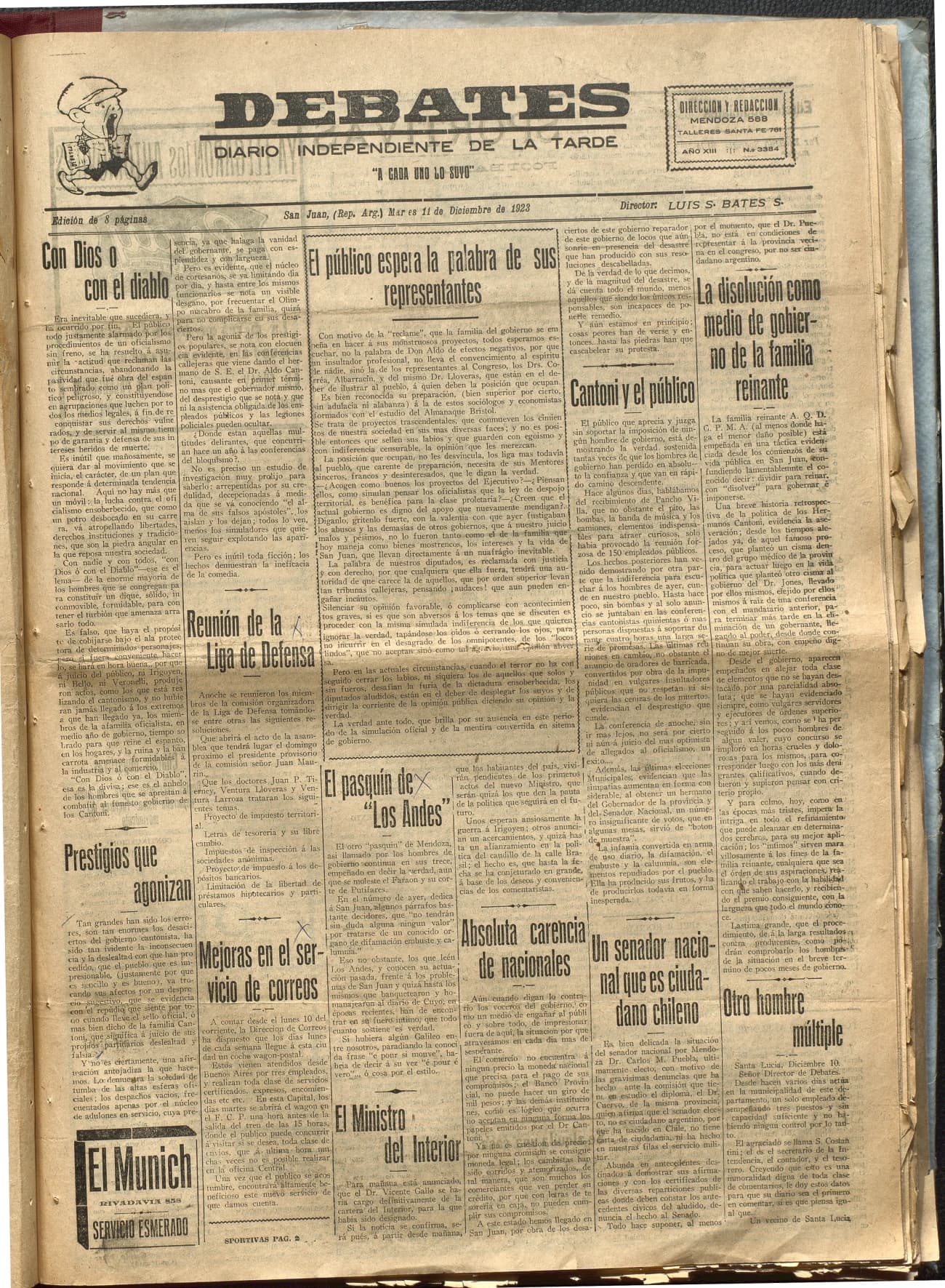 Portada · Diario Debates del 11 de noviembre de 1923