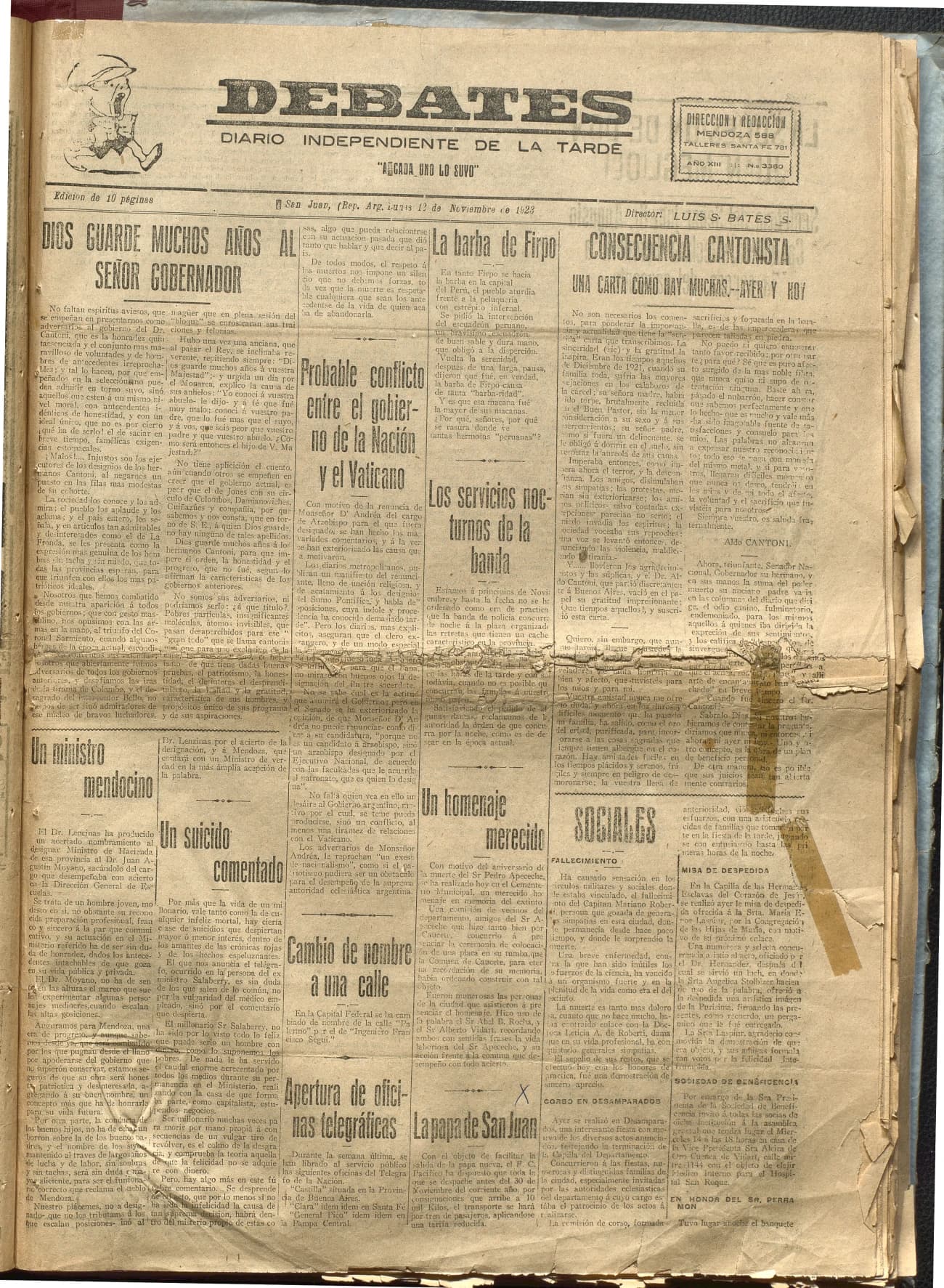 Portada · Diario Debates del 12 de noviembre de 1923