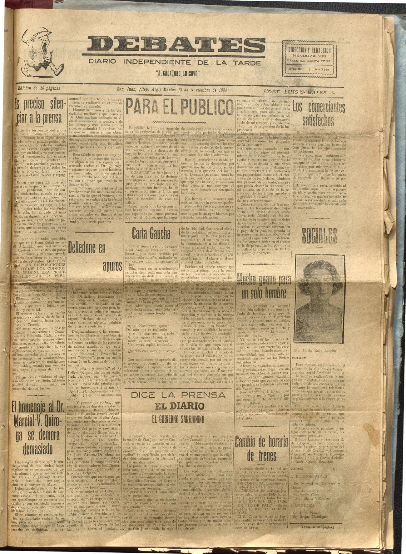 Portada · Diario Debates del 13 de noviembre de 1923
