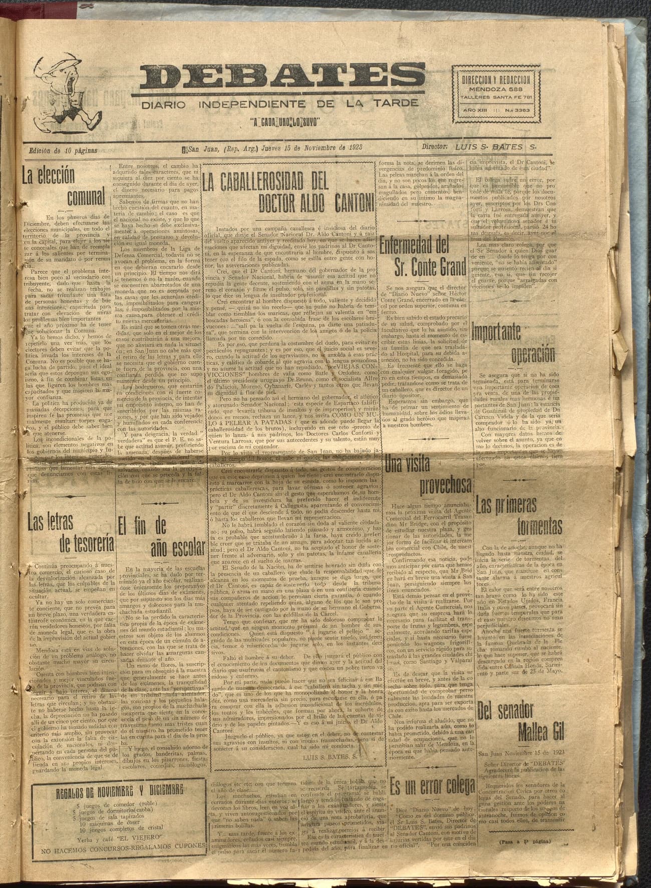 Portada · Diario Debates del 15 de noviembre de 1923