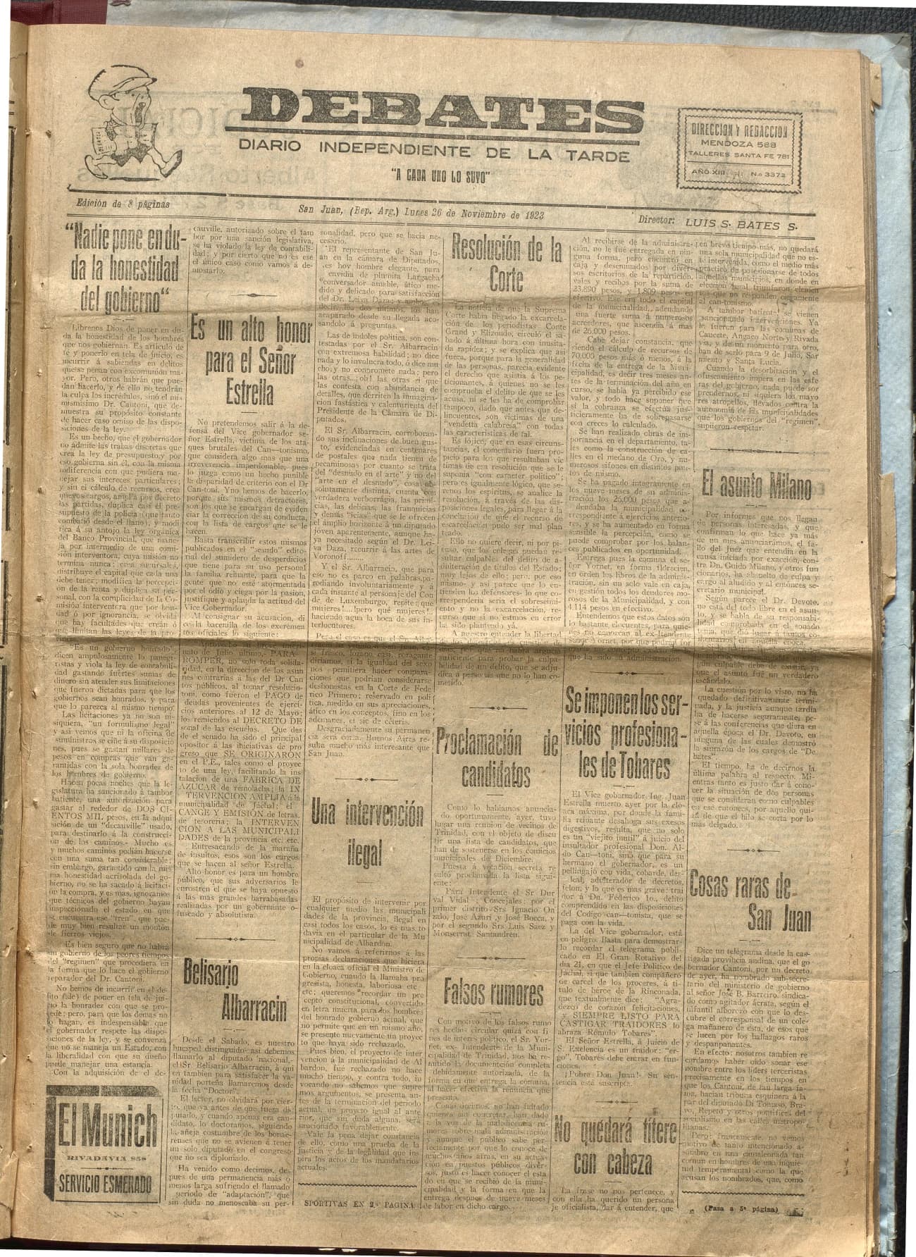Portada · Diario Debates del 26 de noviembre de 1923