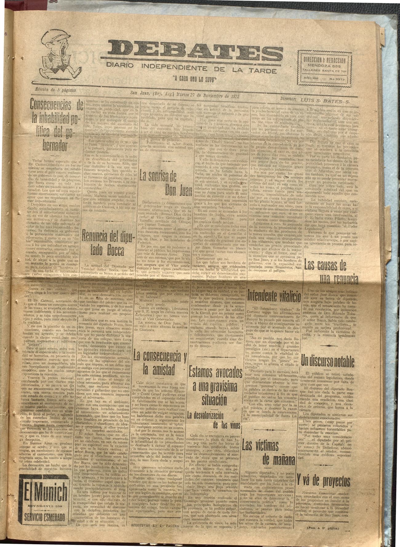 Portada · Diario Debates del 27 de noviembre de 1923