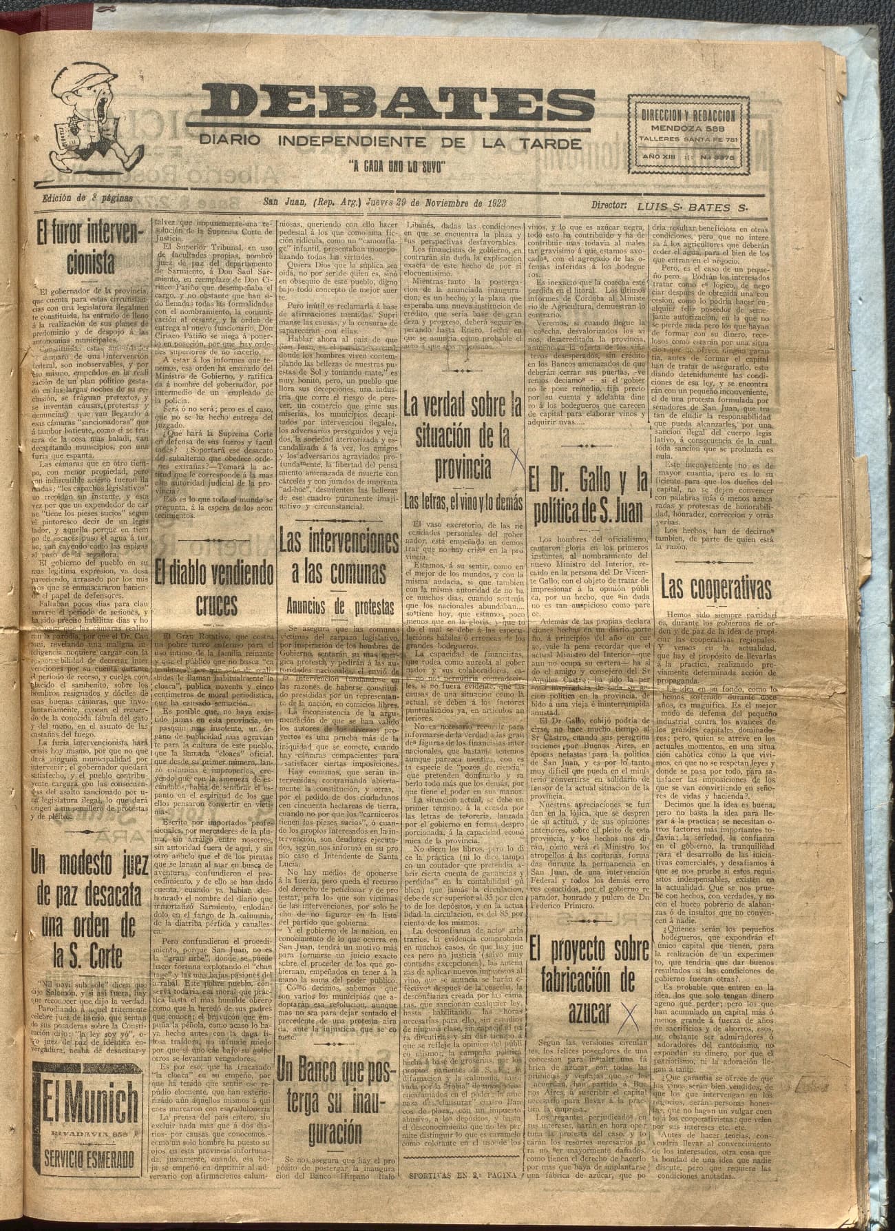 Portada · Diario Debates del 29 de noviembre de 1923