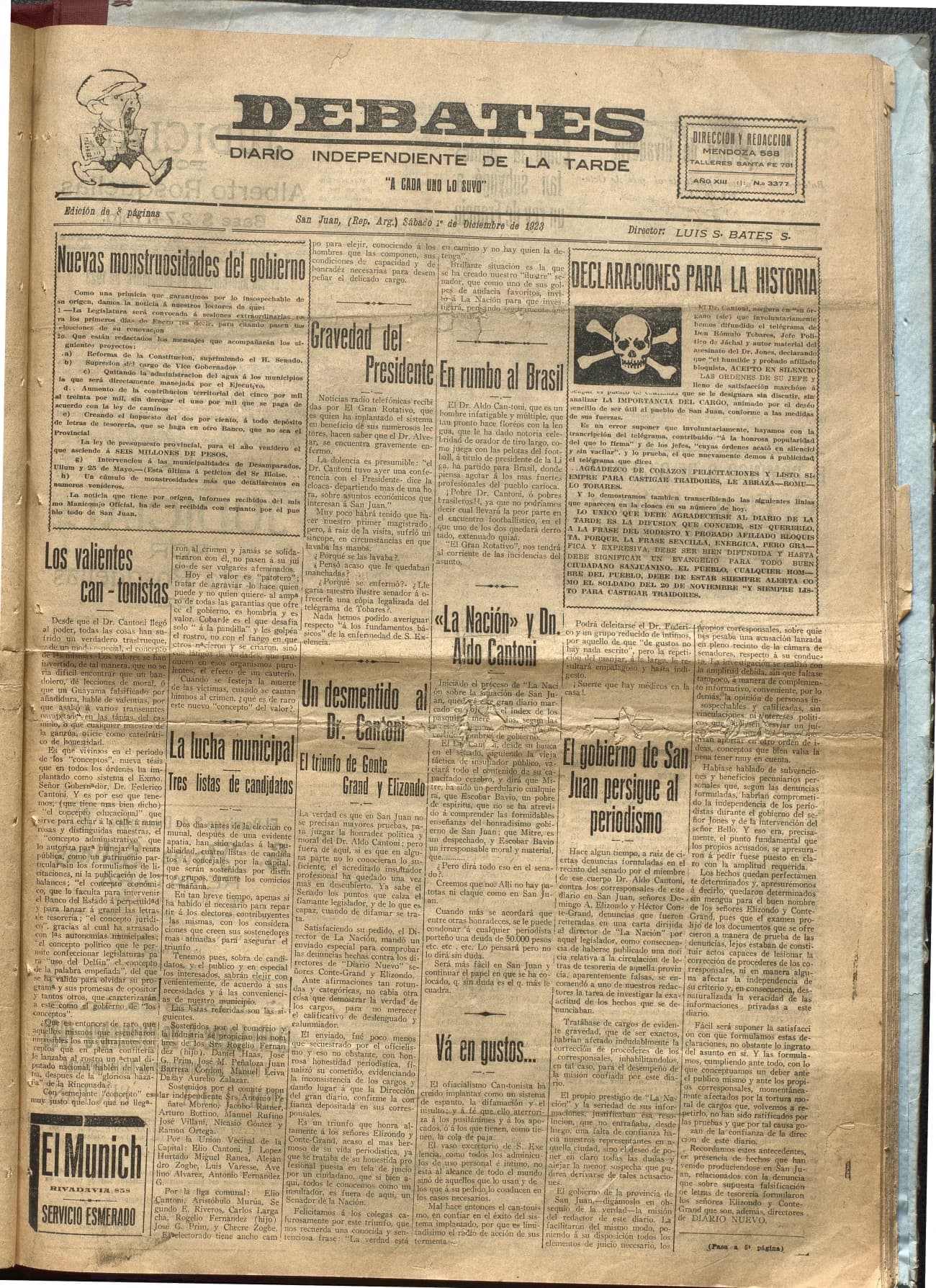 Portada · Diario Debates del 1 de diciembre de 1923