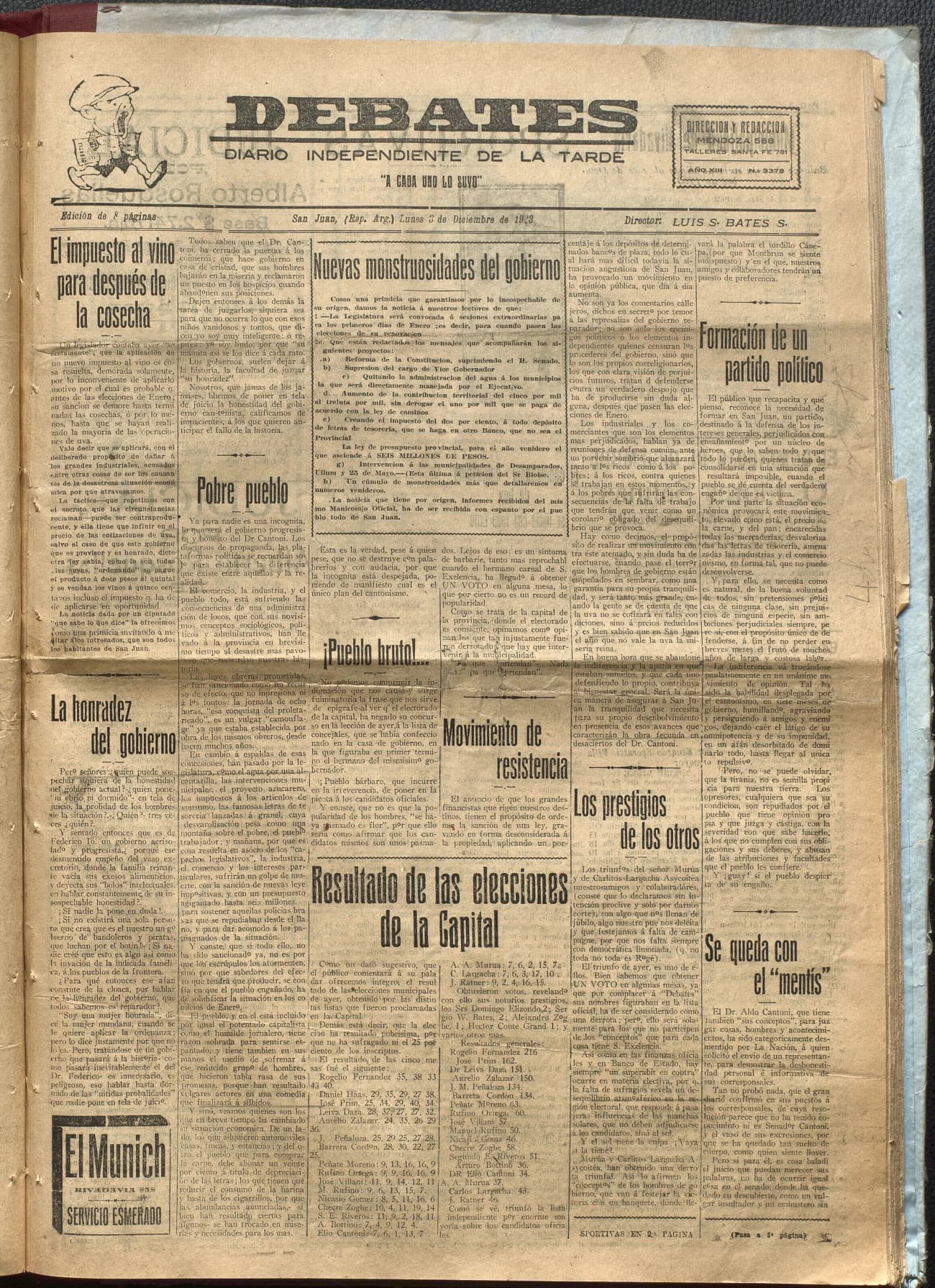 Portada · Diario Debates del 3 de diciembre de 1923