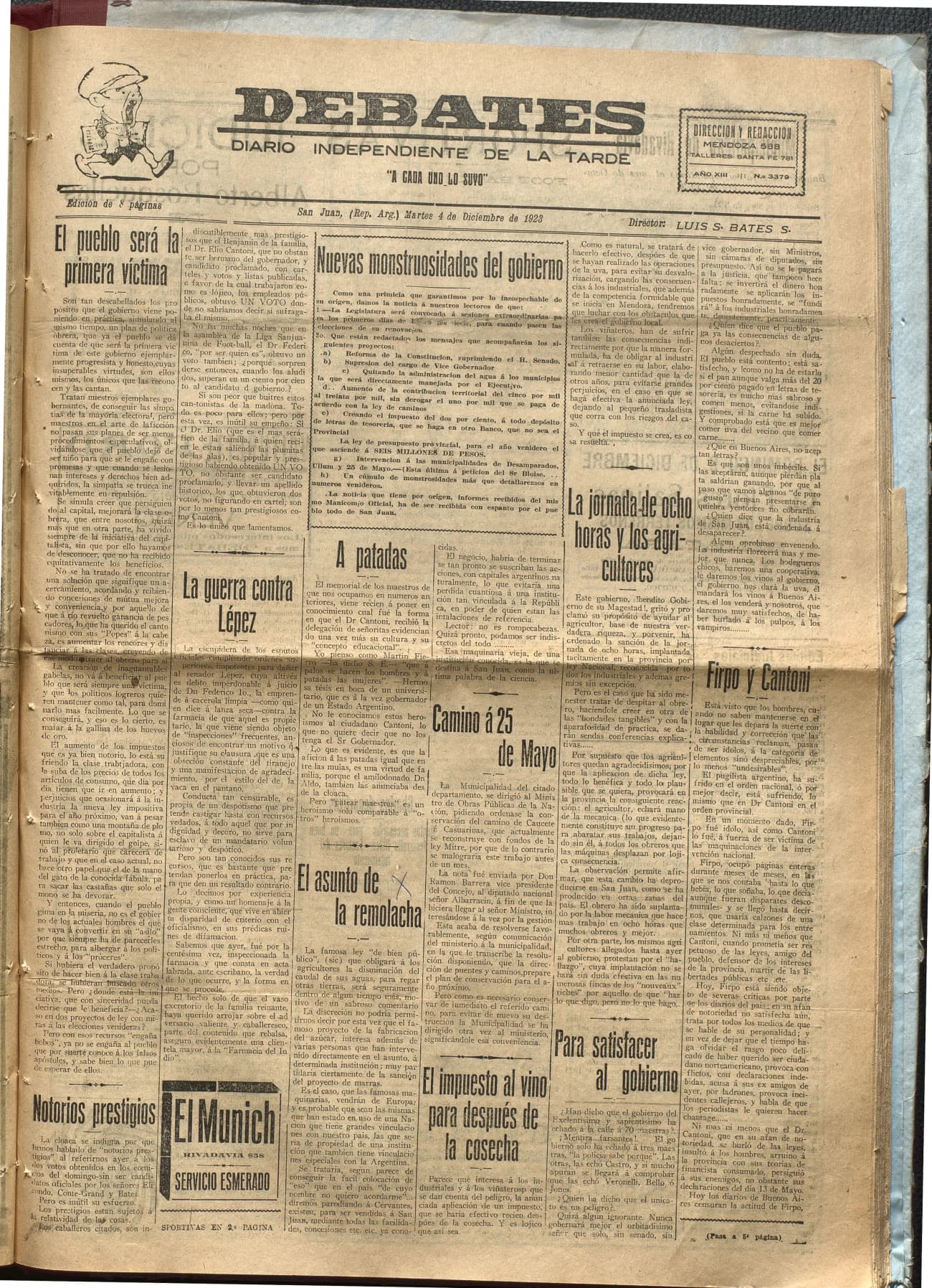 Portada · Diario Debates del 4 de diciembre de 1923