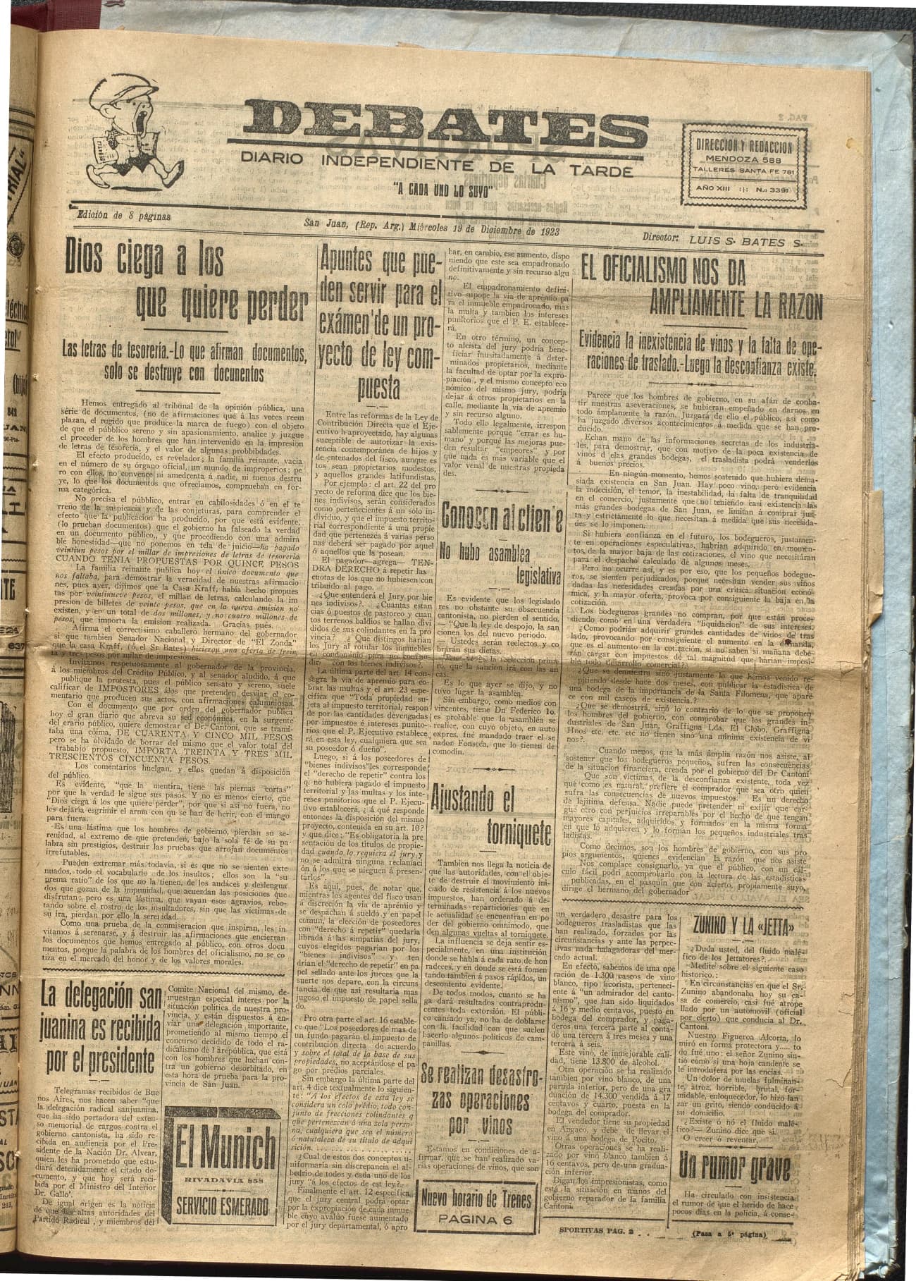 Portada · Diario Debates del 19 de diciembre de 1923