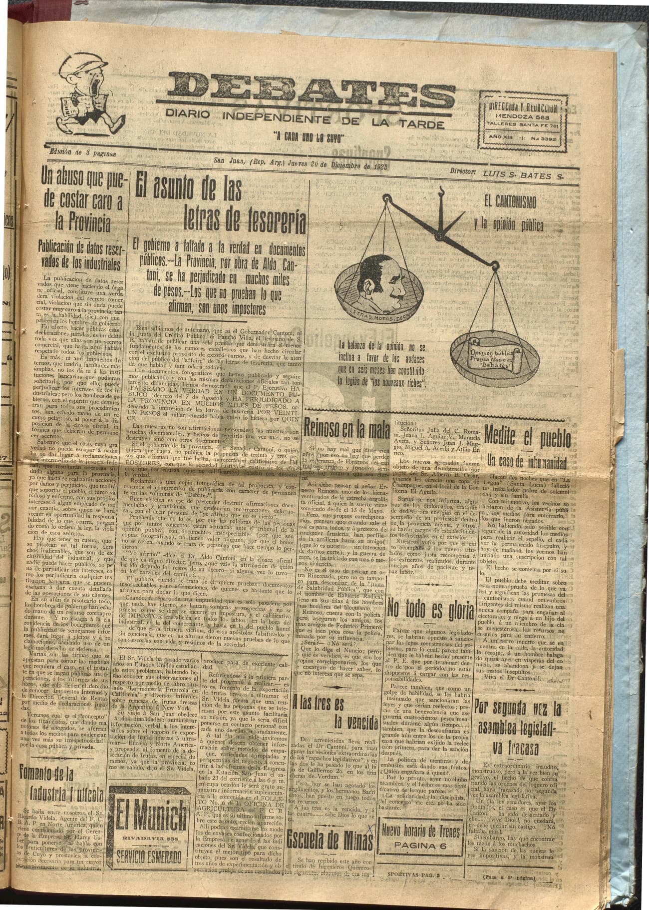 Portada · Diario Debates del 20 de diciembre de 1923