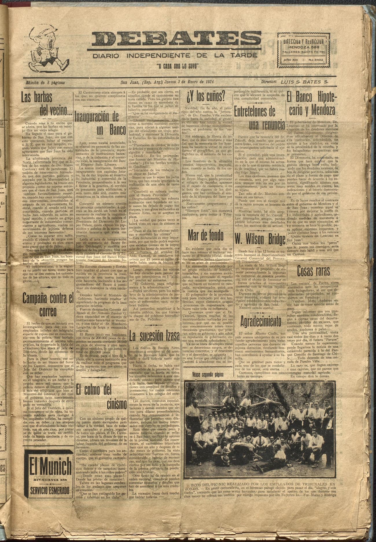 Portada · Diario Debates del 3 de enero de 1924