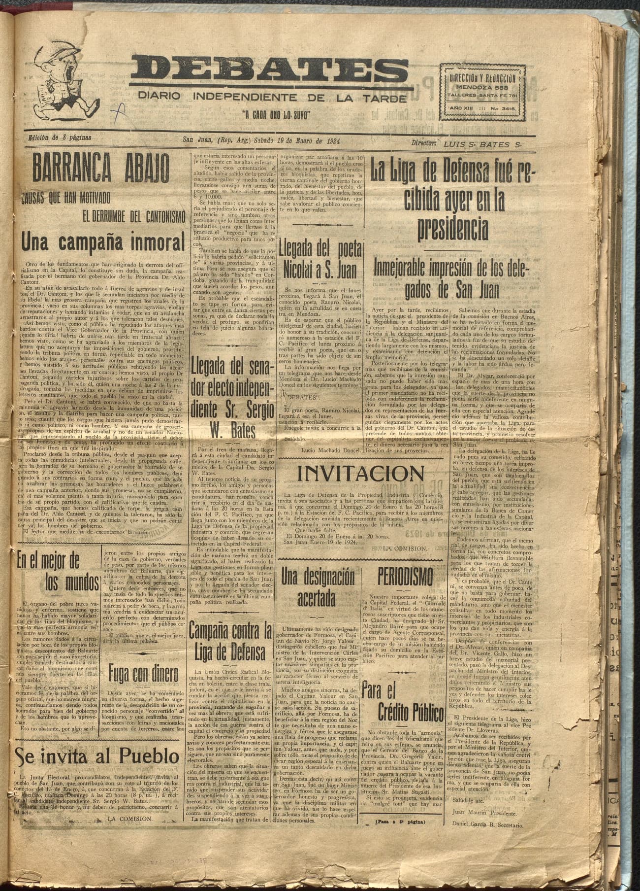 Portada · Diario Debates del 19 de enero de 1924