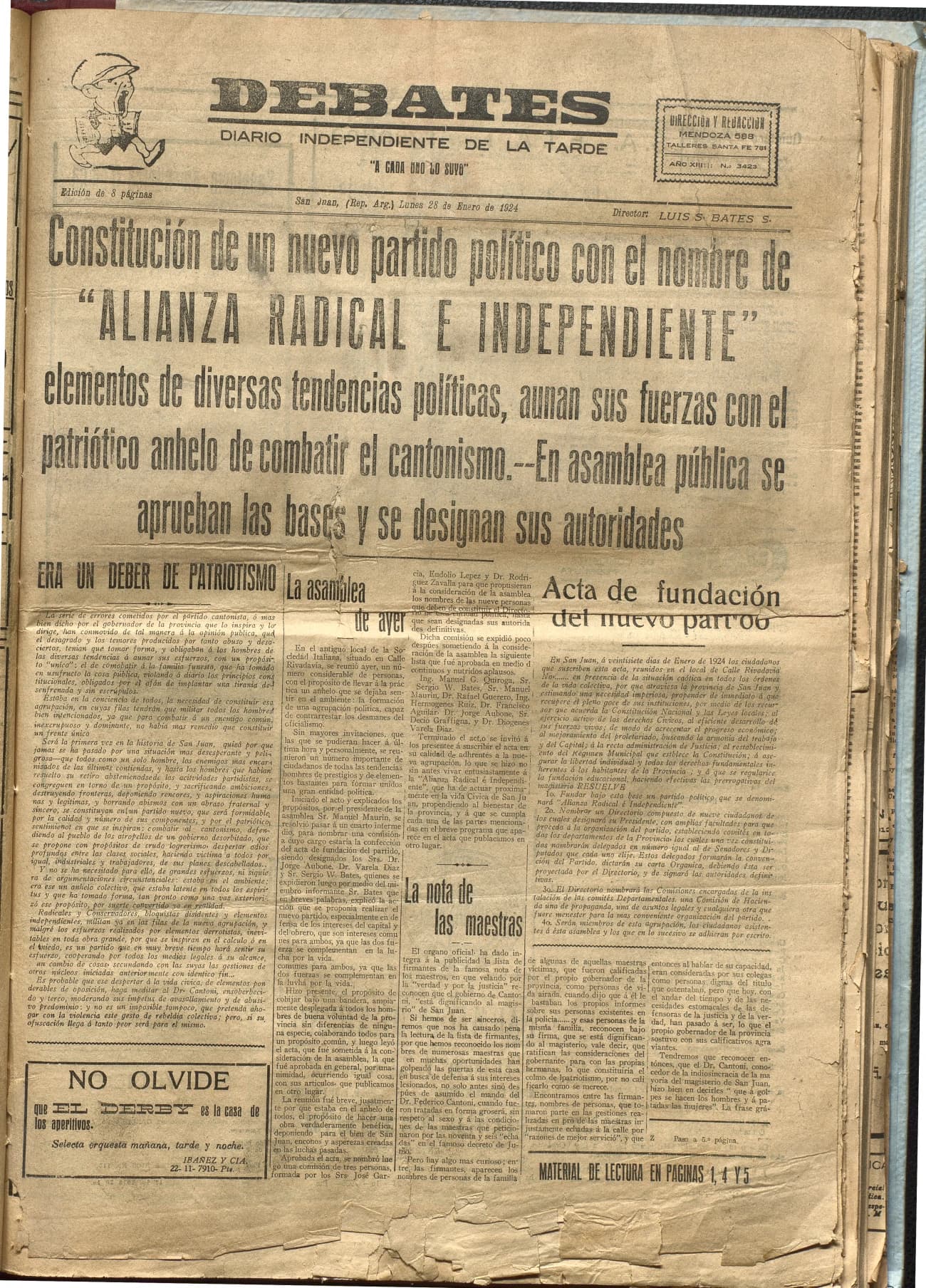 Portada · Diario Debates del 28 de enero de 1924