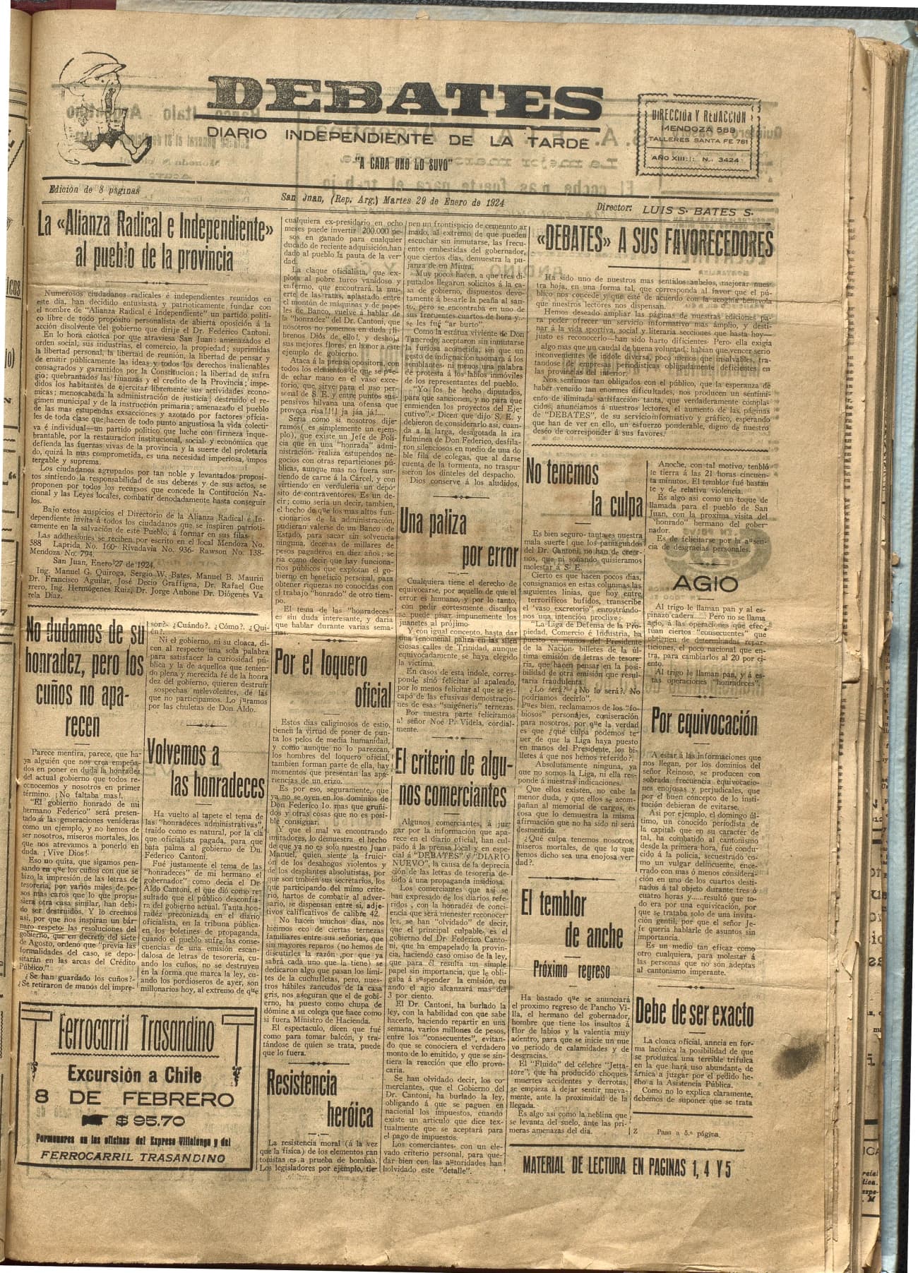 Portada · Diario Debates del 29 de enero de 1924