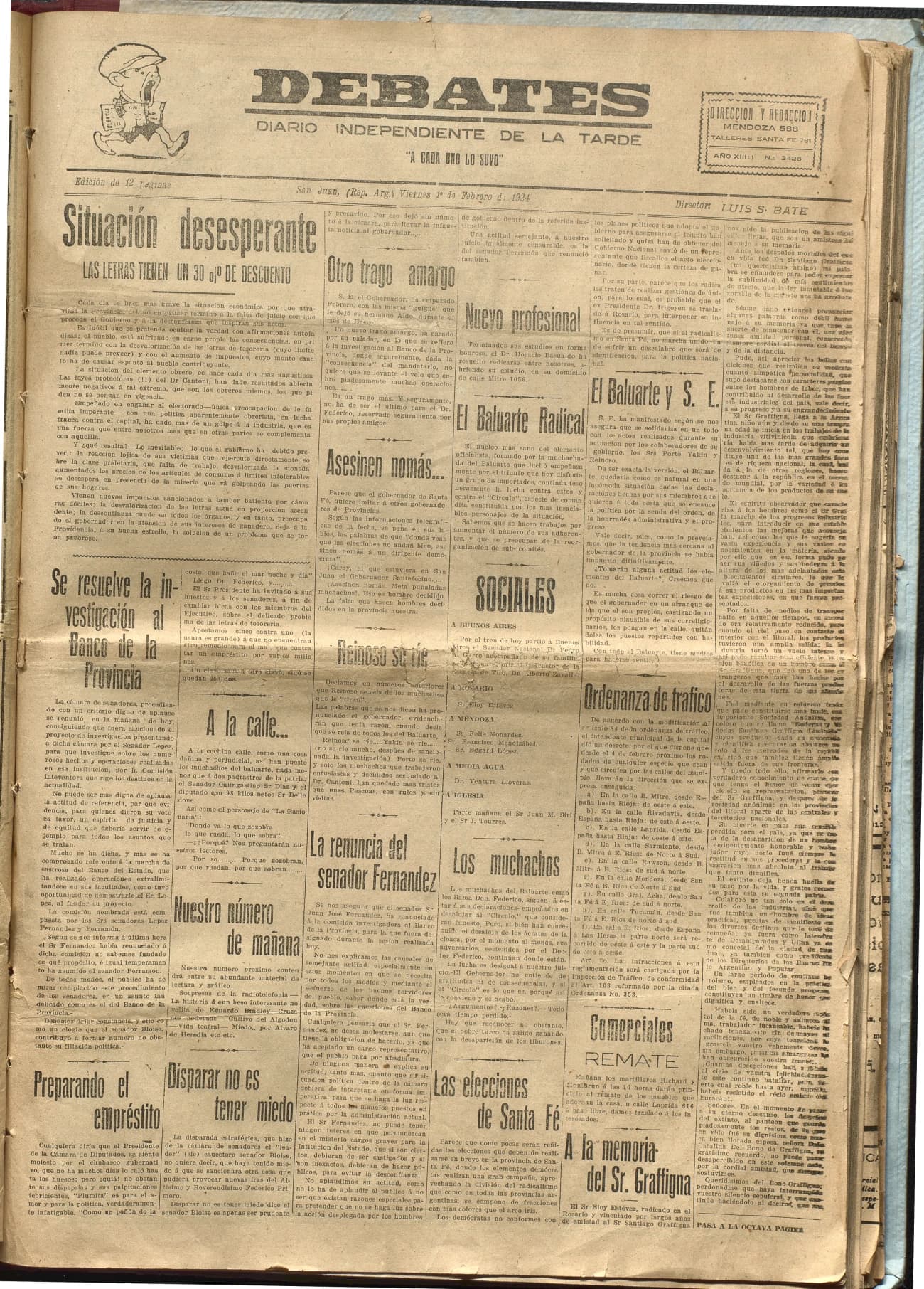 Portada · Diario Debates del 1 de febrero de 1924
