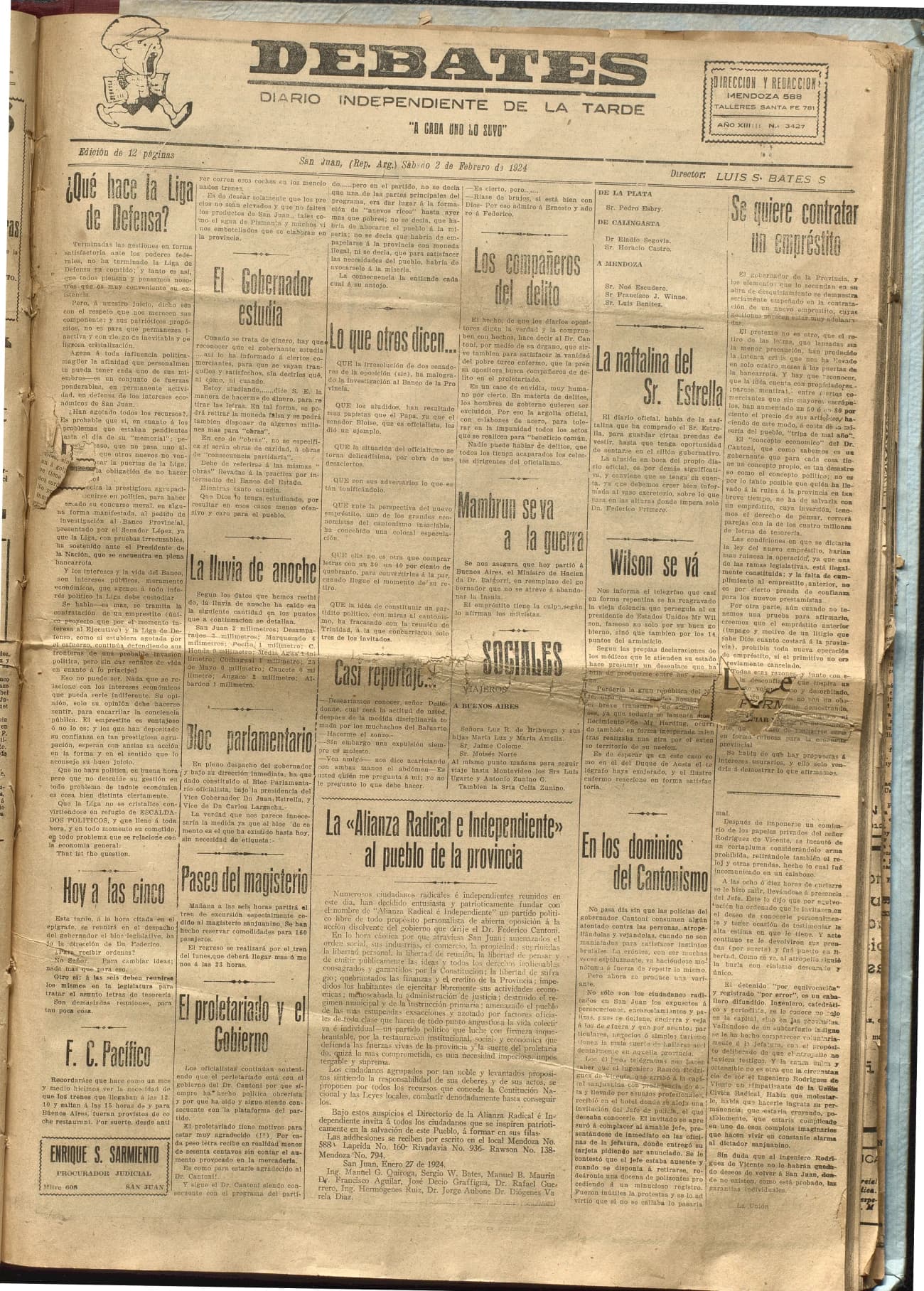Portada · Diario Debates del 2 de febrero de 1924