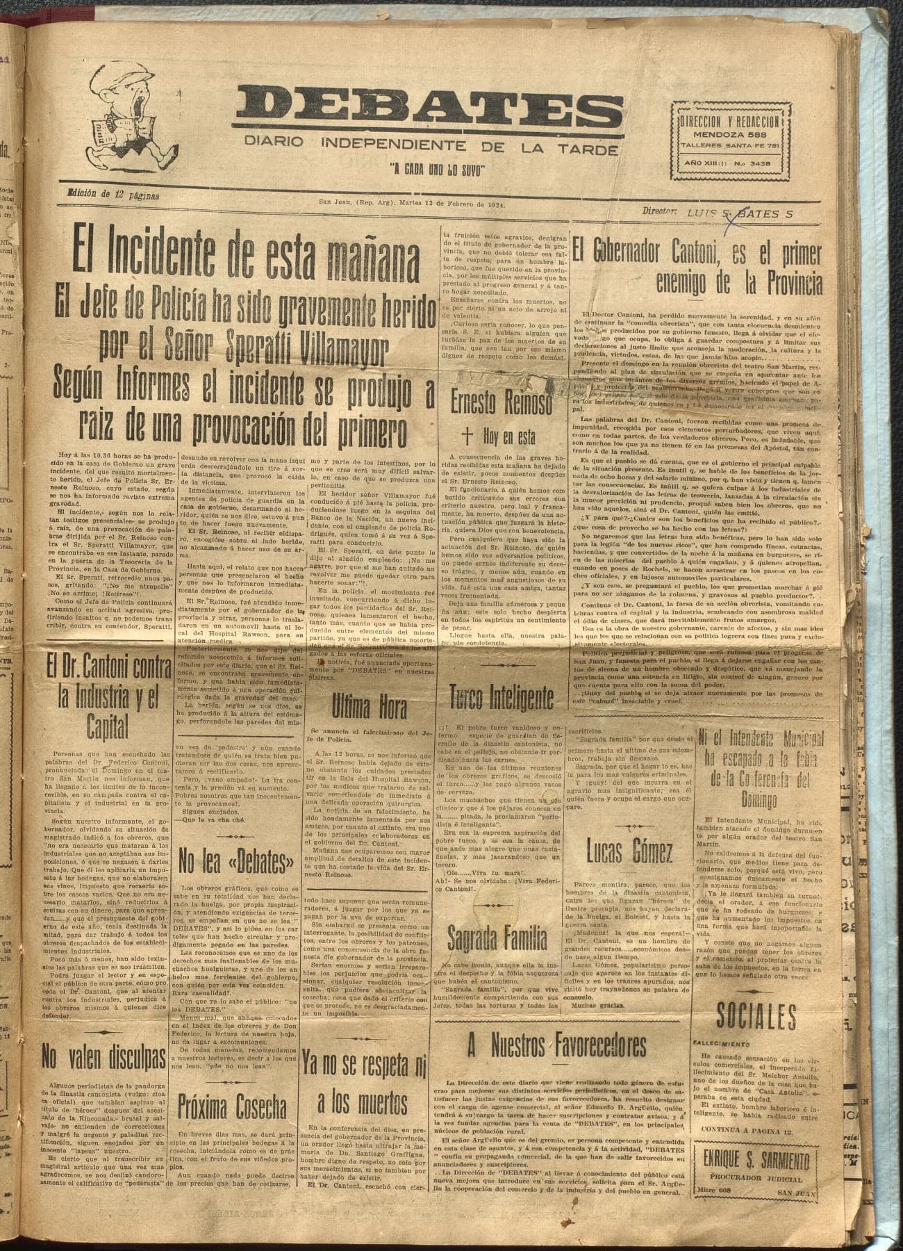 Portada · Diario Debates del 12 de febrero de 1924
